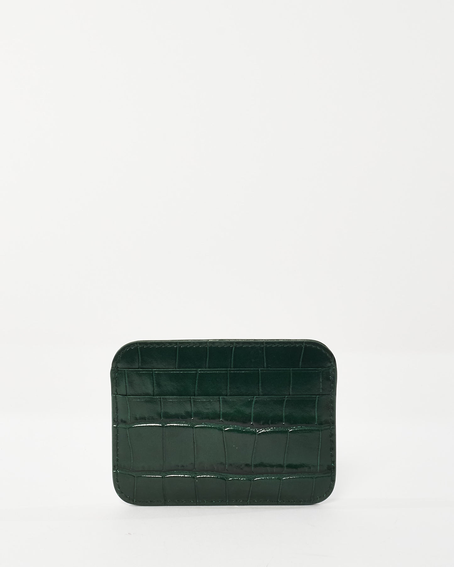 Balenciaga Dark Green Croc Embossed Logo Card Holder