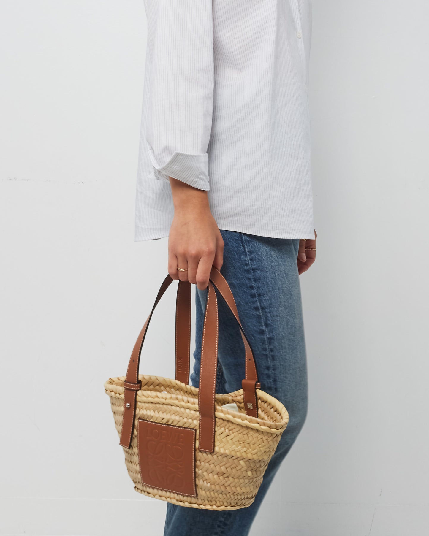 Loewe Tan Calfskin Palm Leaf Small Basket Bag