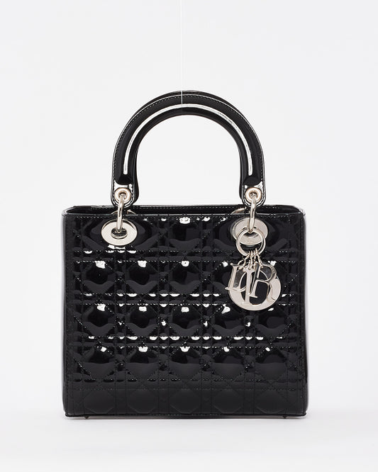 Sac Dior Lady Dior en cuir verni Cannage noir moyen