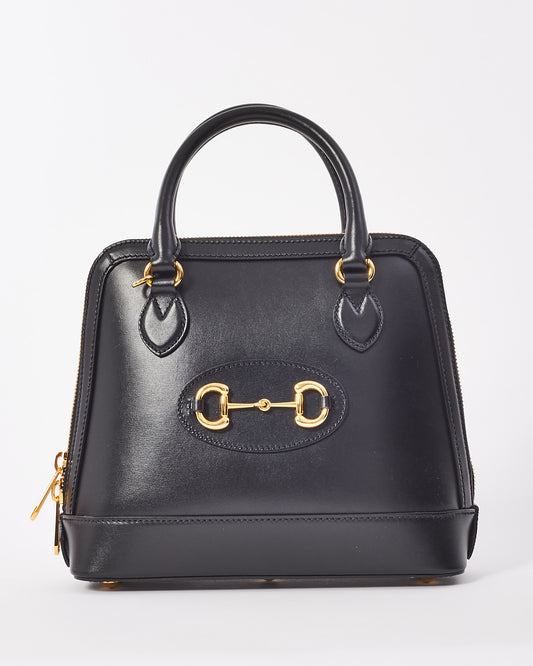 Gucci Black Smooth Leather 1945 Horsebit Top Handle Bag