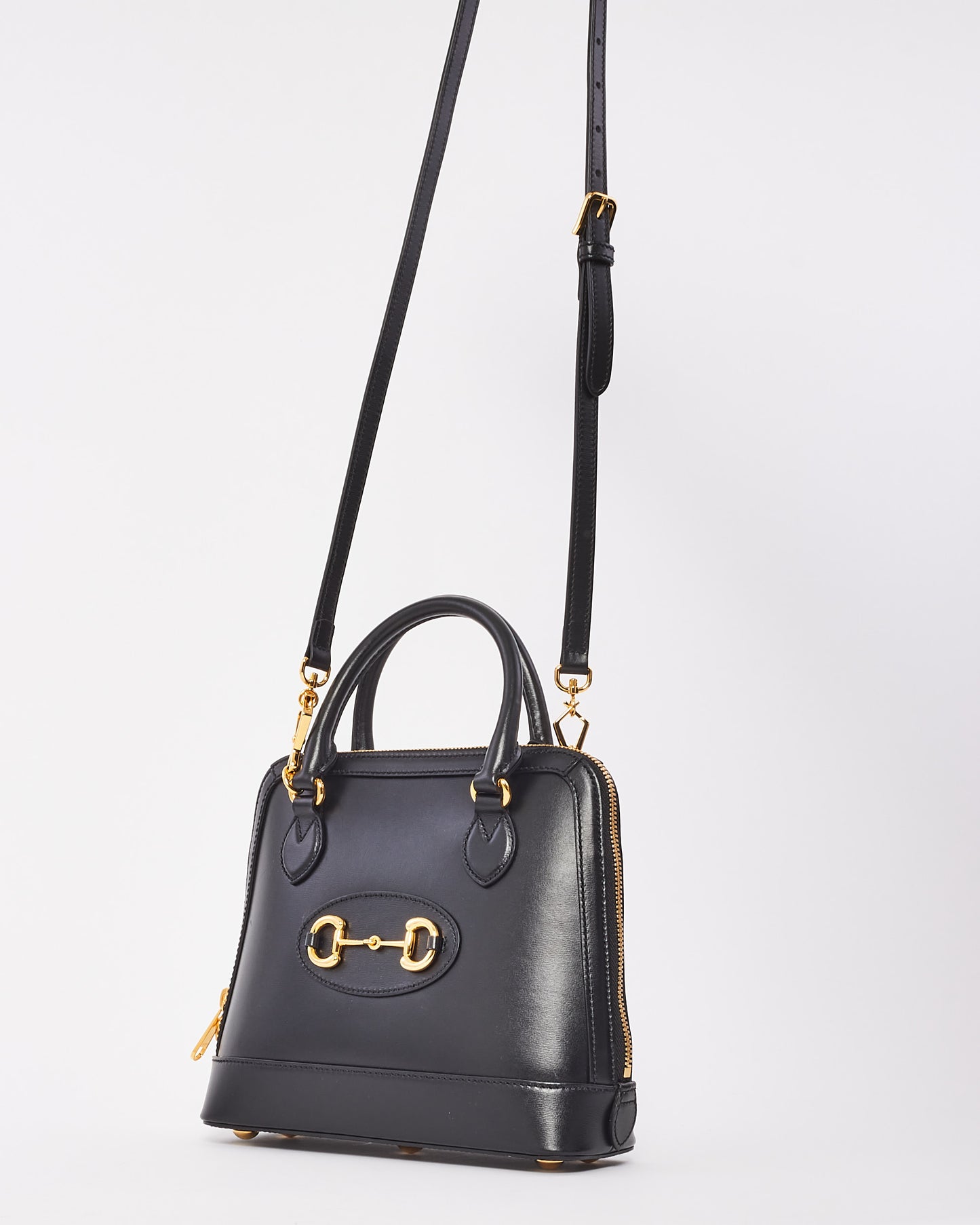 Gucci Black Smooth Leather 1945 Horsebit Top Handle Bag