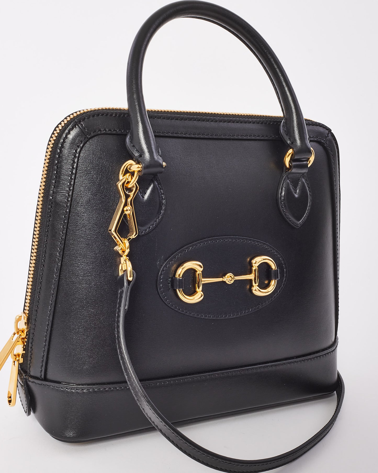 Gucci Black Smooth Leather 1945 Horsebit Top Handle Bag