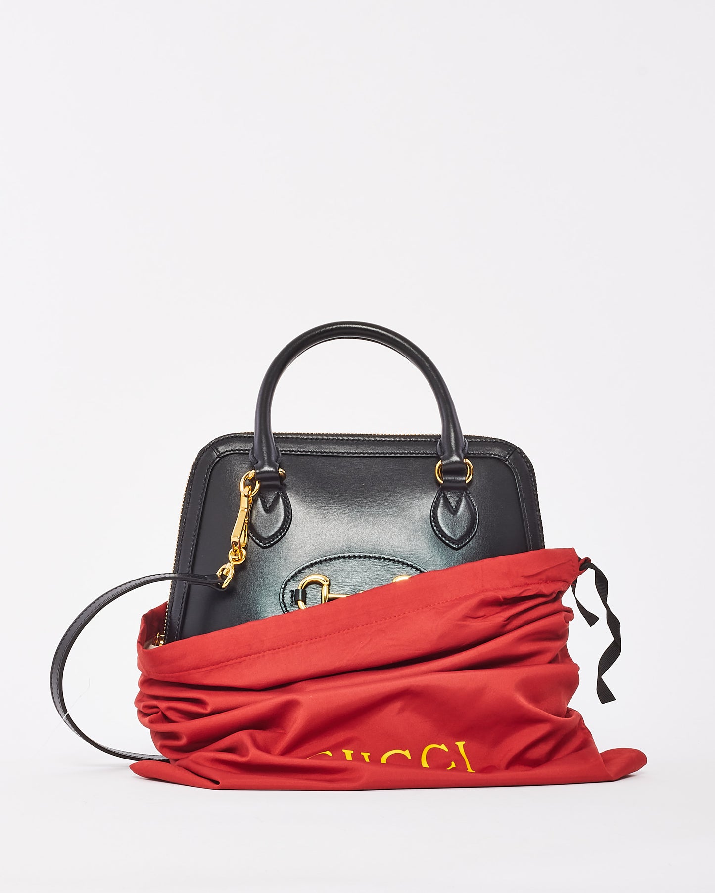 Gucci Black Smooth Leather 1945 Horsebit Top Handle Bag