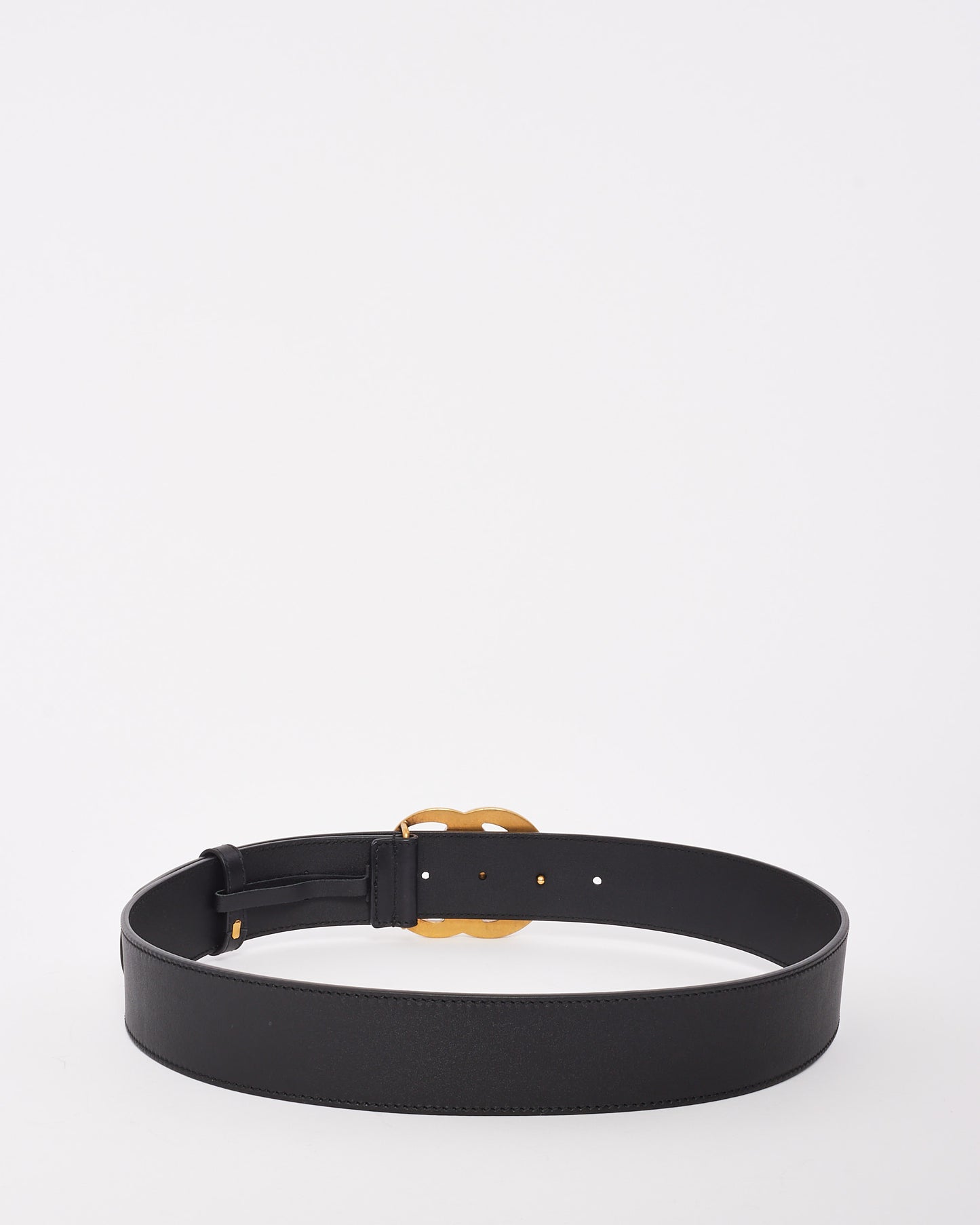 Gucci Black Smooth Leather Brushed Gold Double GG Marmont Belt - 80/32