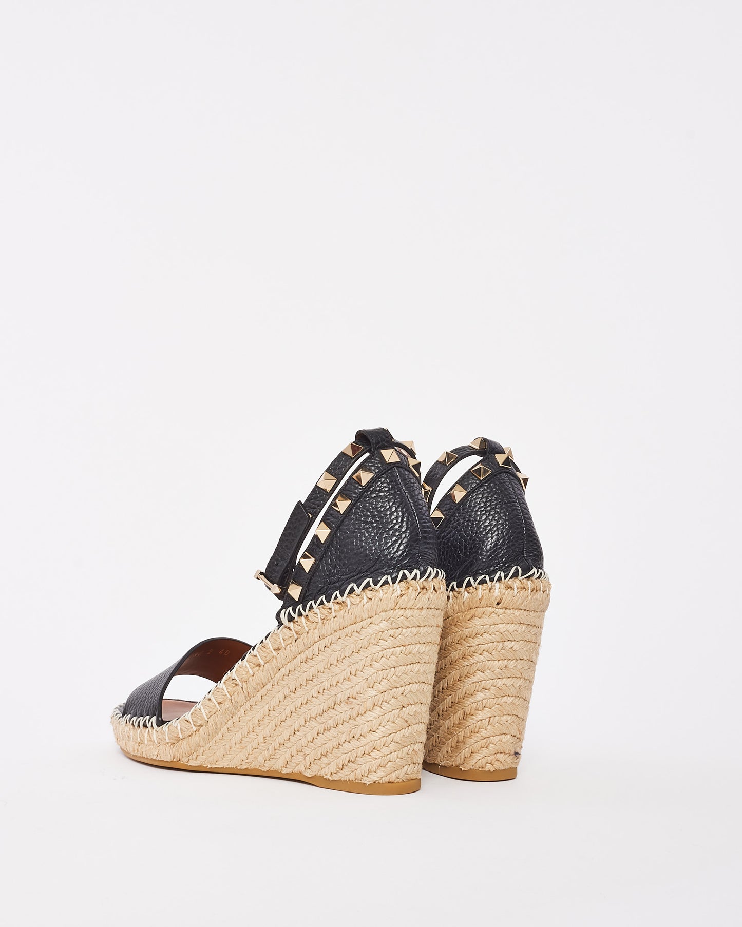 Valentino Black Leather Rockstud Wedges - 40