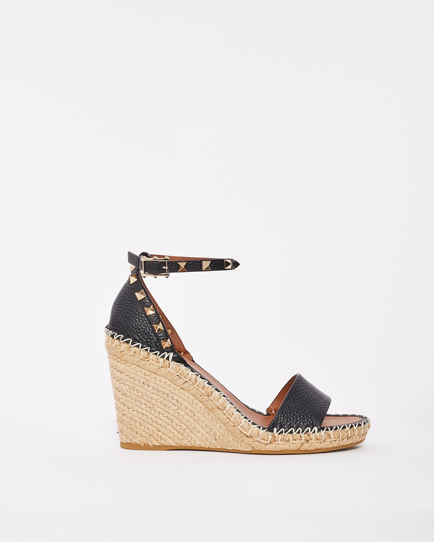 Valentino Black Leather Rockstud Wedges - 40