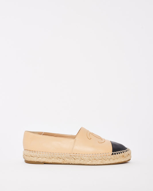 Chanel Beige Leather Espadrille Shoes - 37