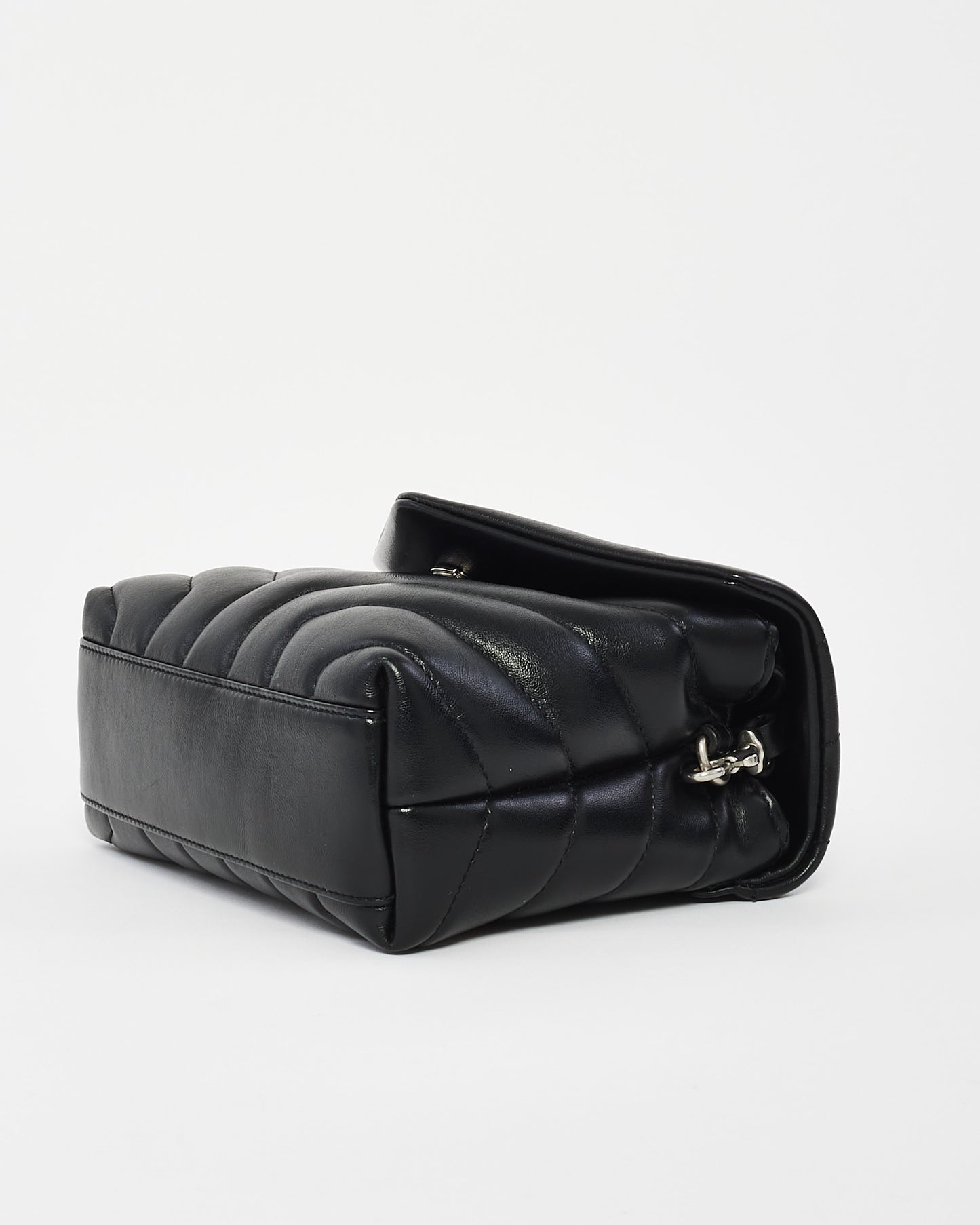 Saint Laurent Black Y Quilted Leather Toy Loulou Crossbody Bag with Silver Hardware