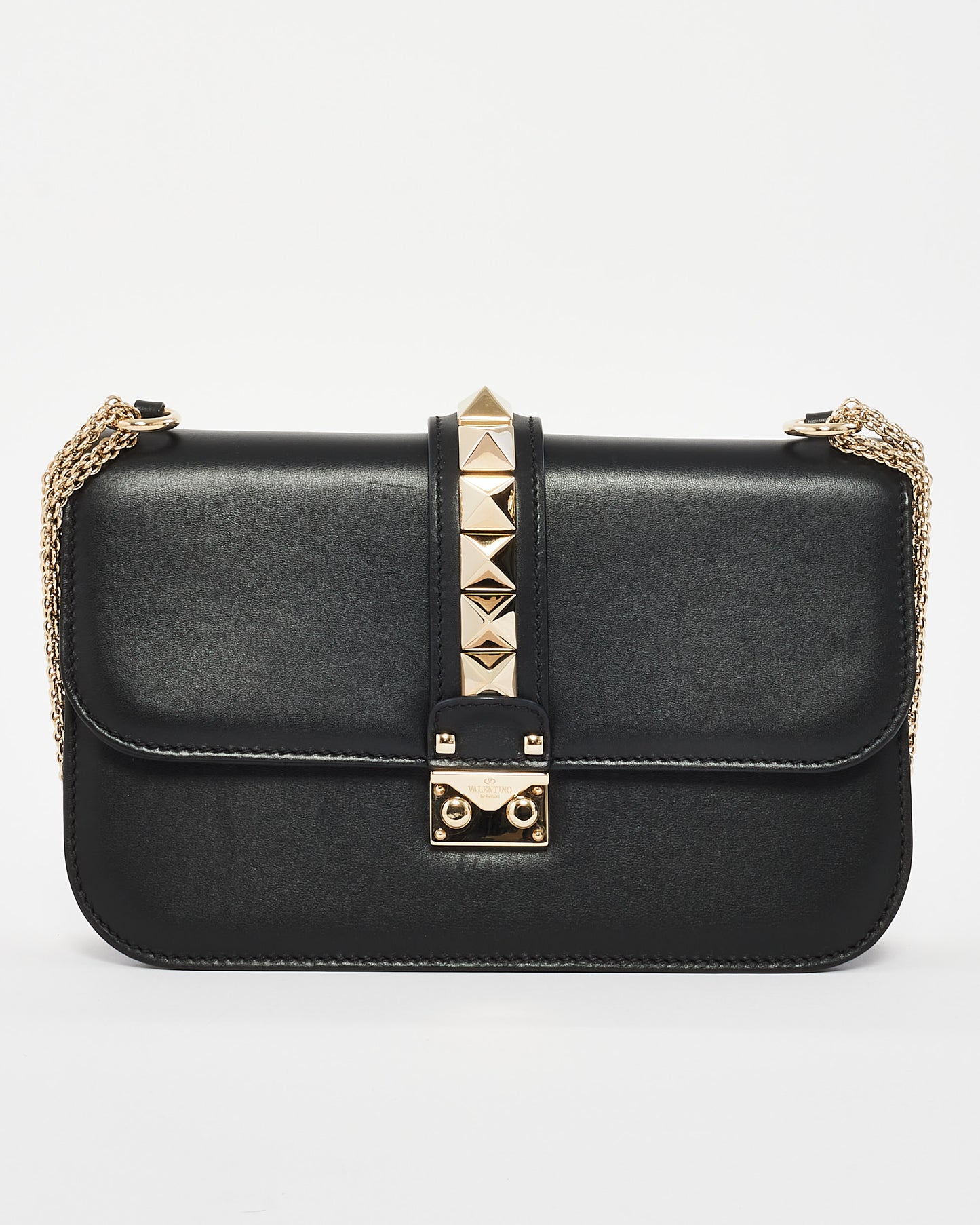 Valentino Black Leather Glam Lock Rockstud Small Shoulder Bag