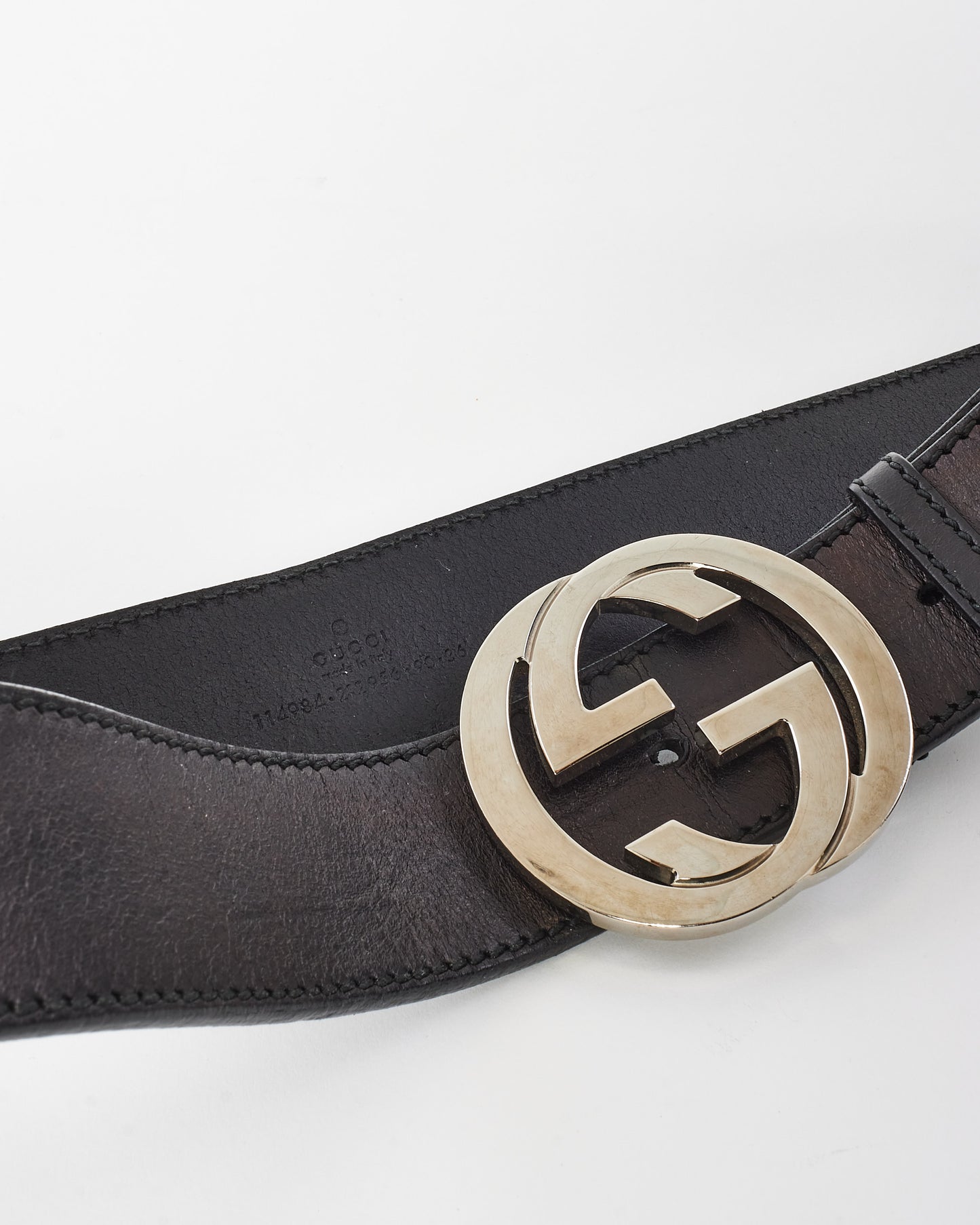 Gucci Black Leather Interlocking GG Silver Buckle Belt - 90/36