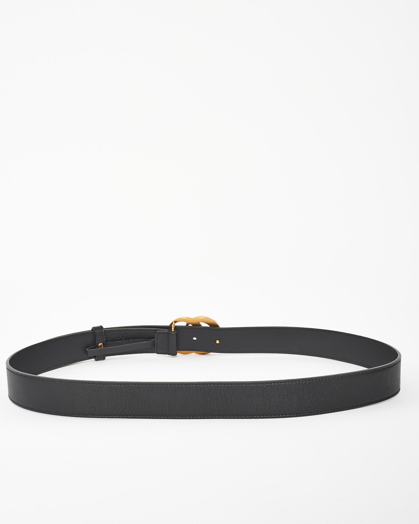 Gucci Black Leather Brushed Gold Buckle Marmont Belt 95/30