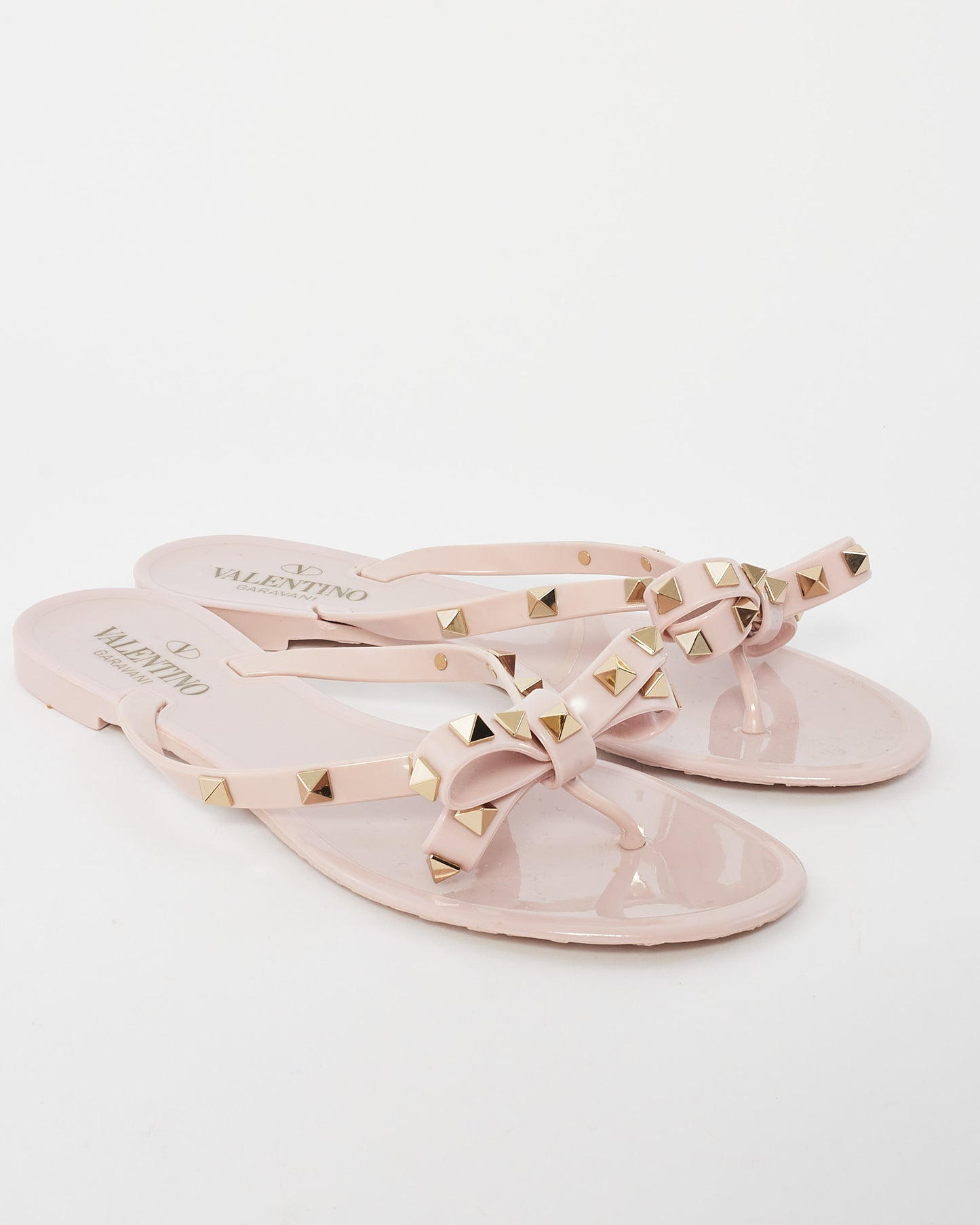 Valentino Pink PVC Jelly Rockstud Thong Sandals - 38