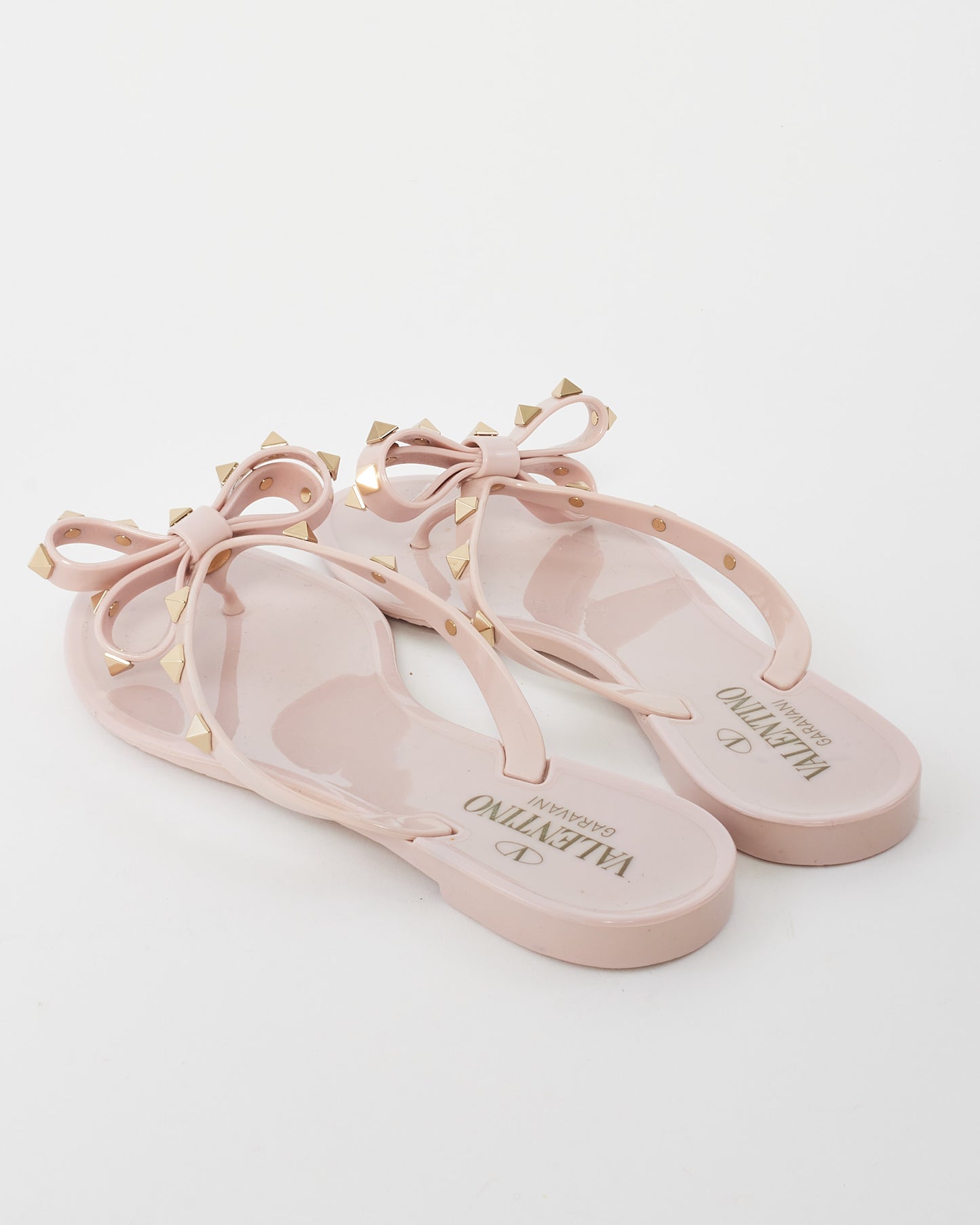 Valentino Pink PVC Jelly Rockstud Thong Sandals - 38