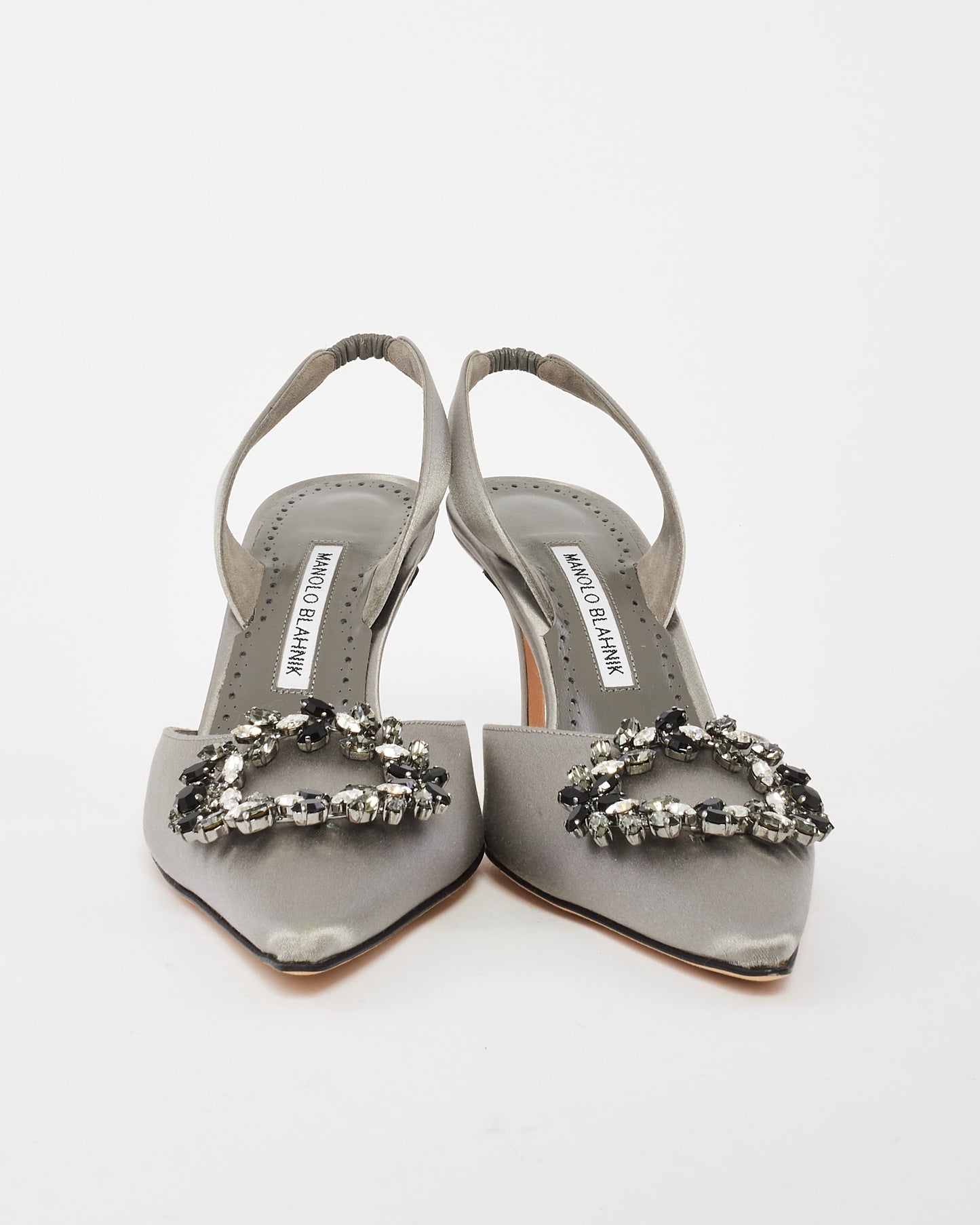 Manolo Blahnik Grey Satin Embellished Slingback Pump - 41