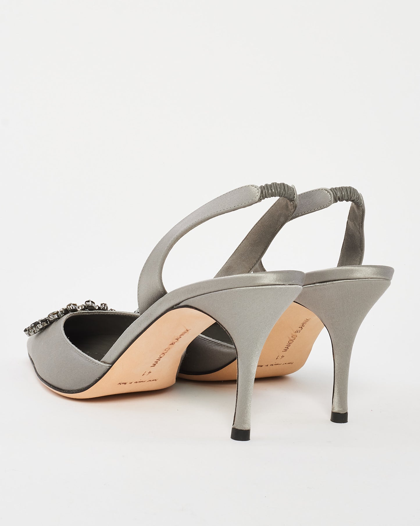 Manolo Blahnik Grey Satin Embellished Slingback Pump - 41