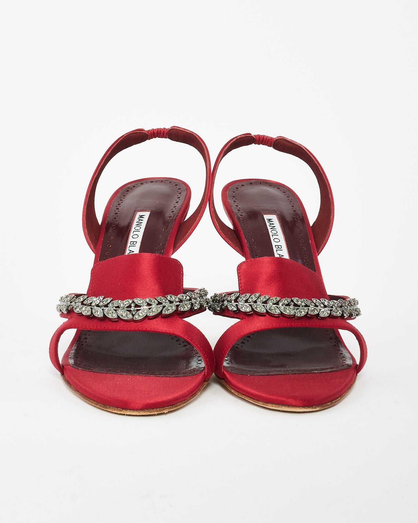 Manolo Blahnik Red Satin Triosla Jewelled Heeled Sandals - 41