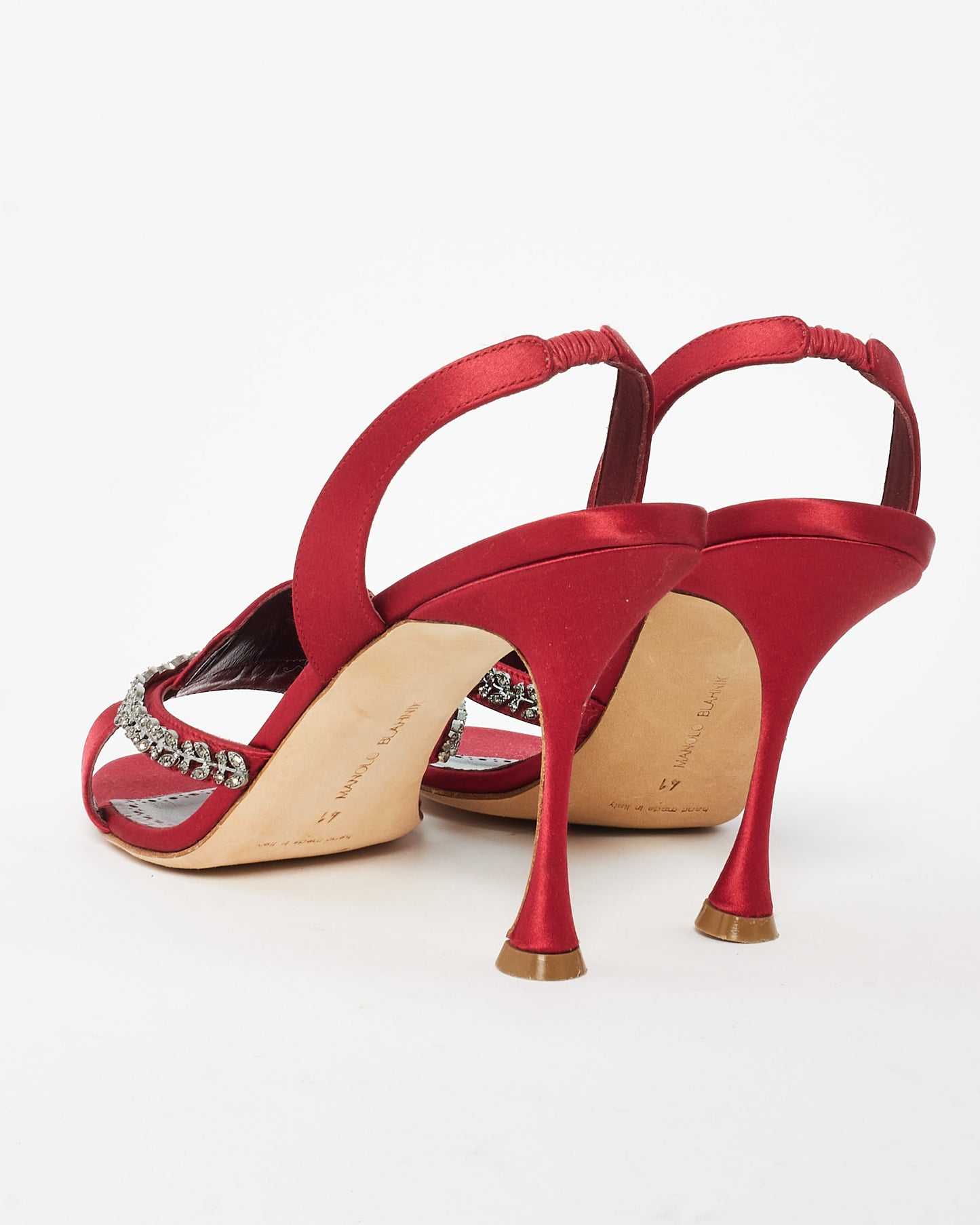 Manolo Blahnik Red Satin Triosla Jewelled Heeled Sandals - 41