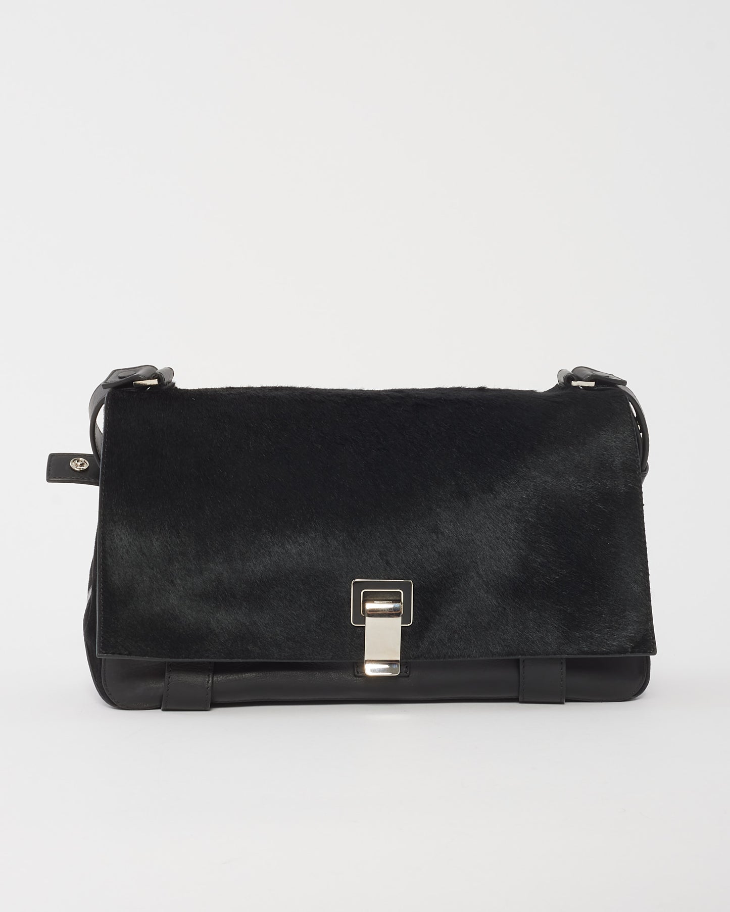 Proenza Schouler Black Leather 
Pony Hair PS1 Courier Shoulder Bag