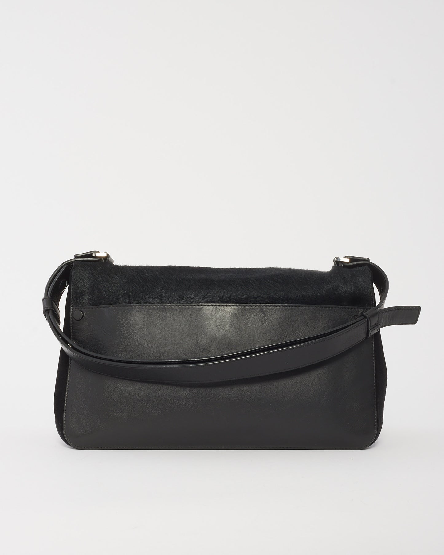 Proenza Schouler Black Leather 
Pony Hair PS1 Courier Shoulder Bag