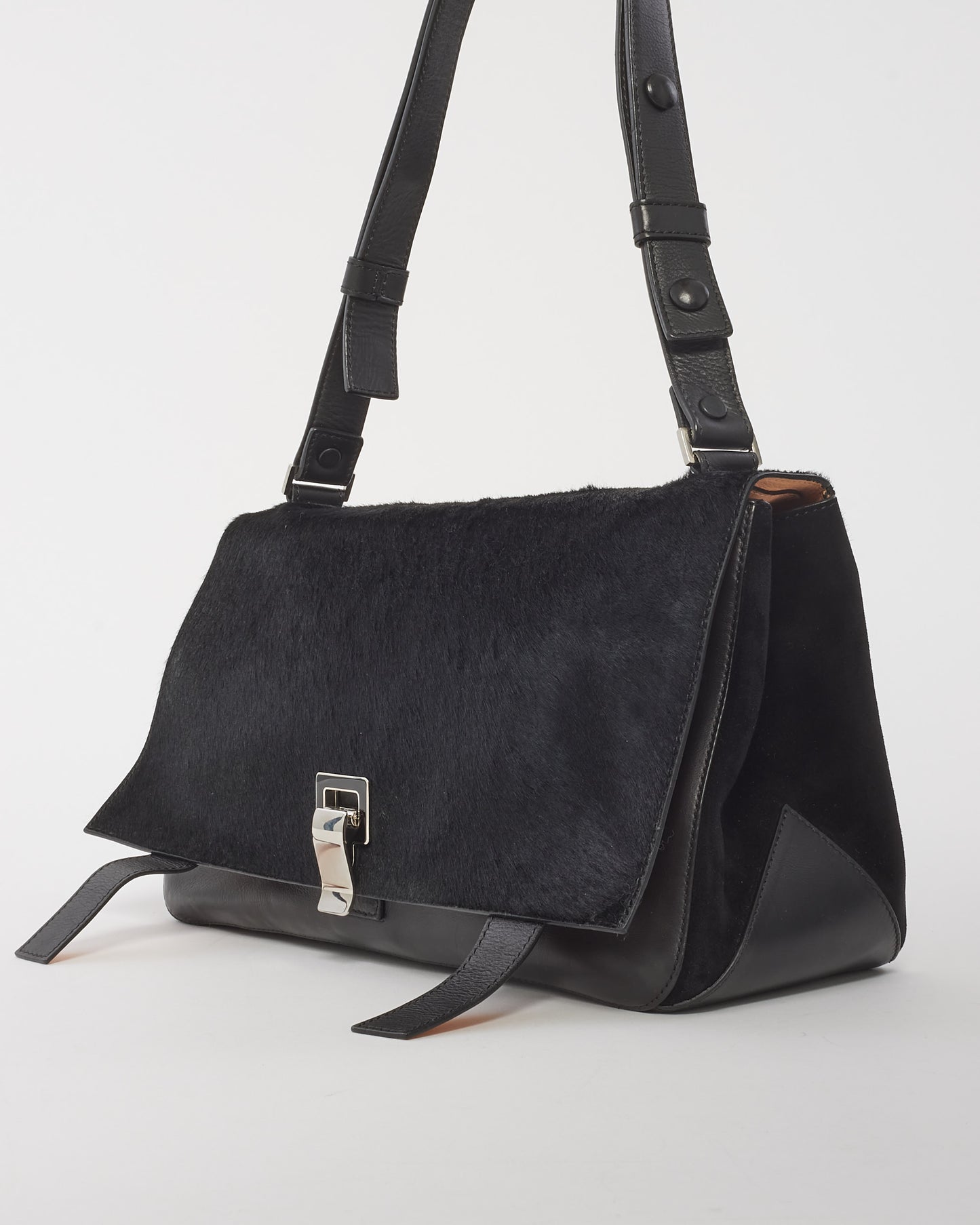 Proenza Schouler Black Leather 
Pony Hair PS1 Courier Shoulder Bag