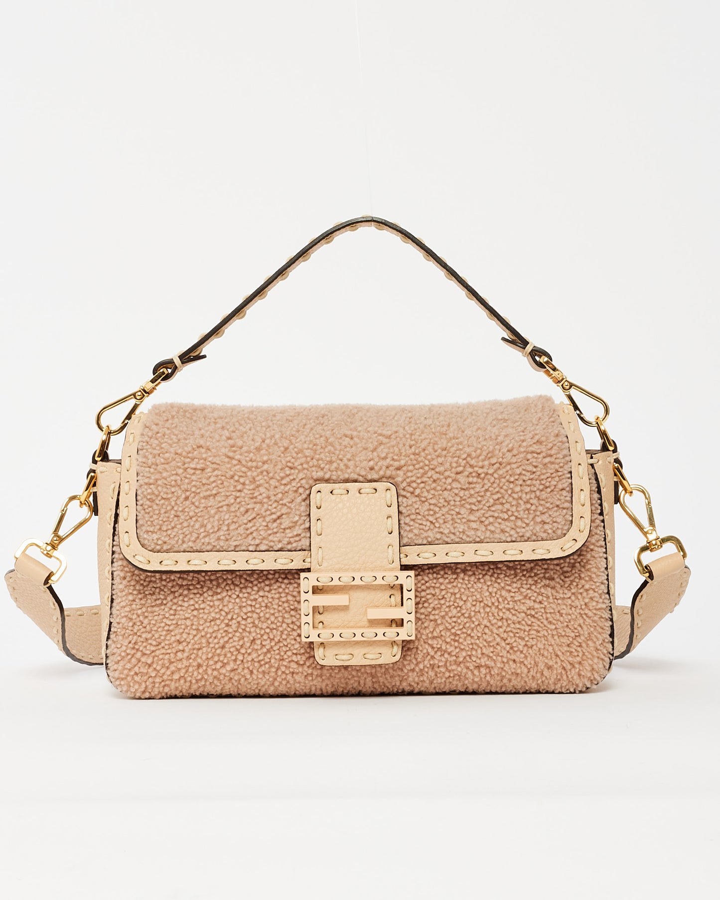 Fendi Blush/Beige Shearling Selleria Baguette Bag