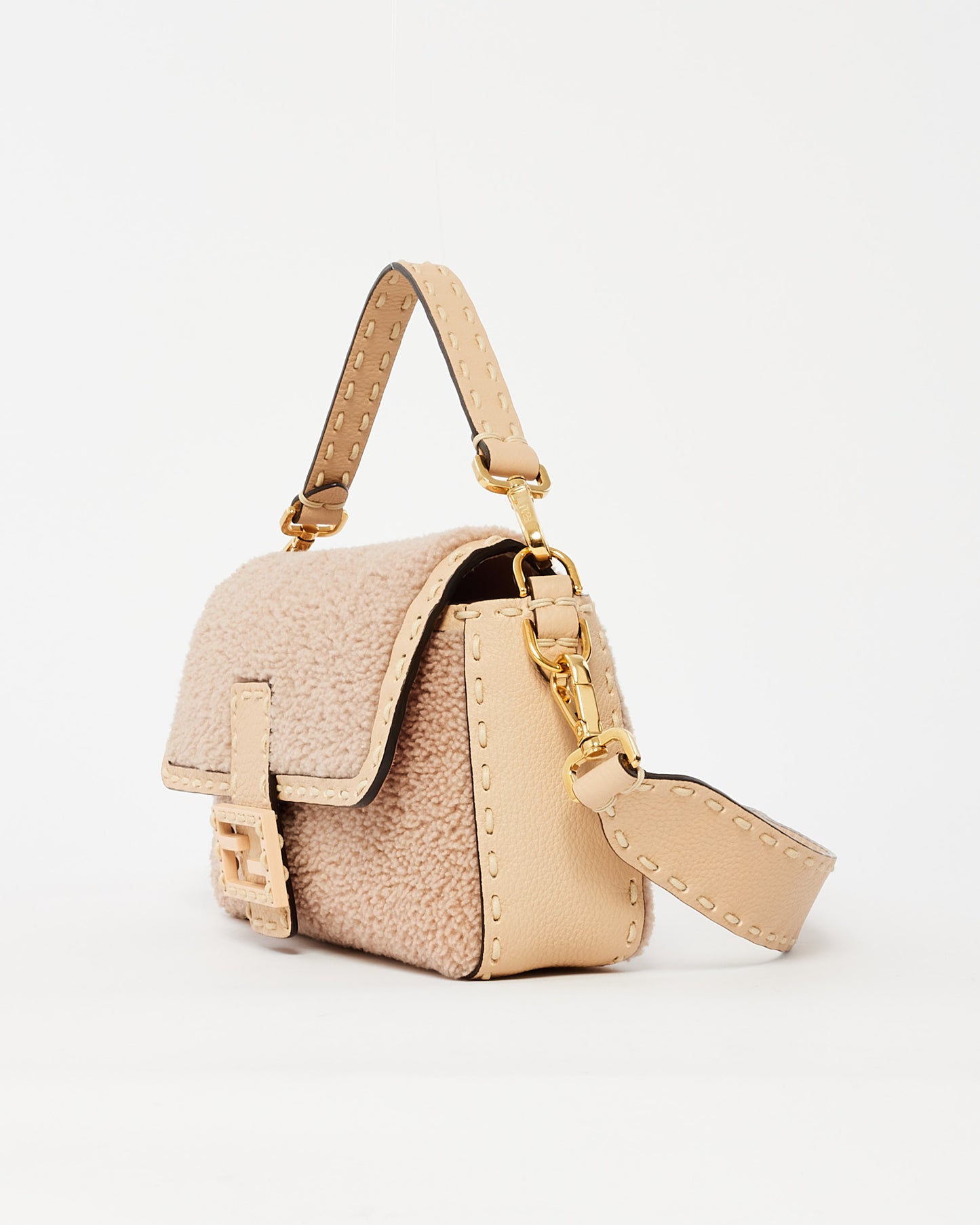 Fendi Blush/Beige Shearling Selleria Baguette Bag