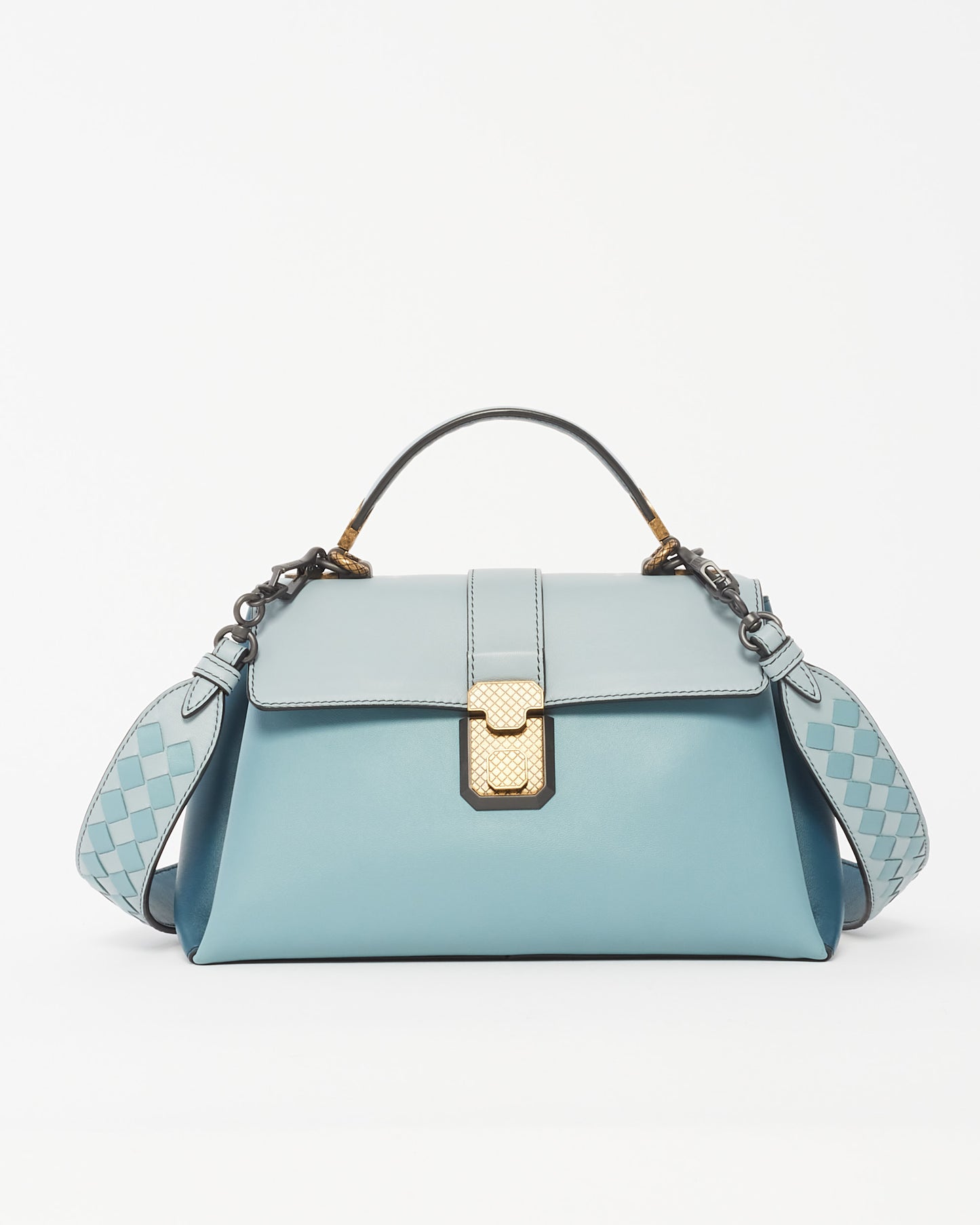 Bottega Veneta Blue Nappa Small Piazza Bag