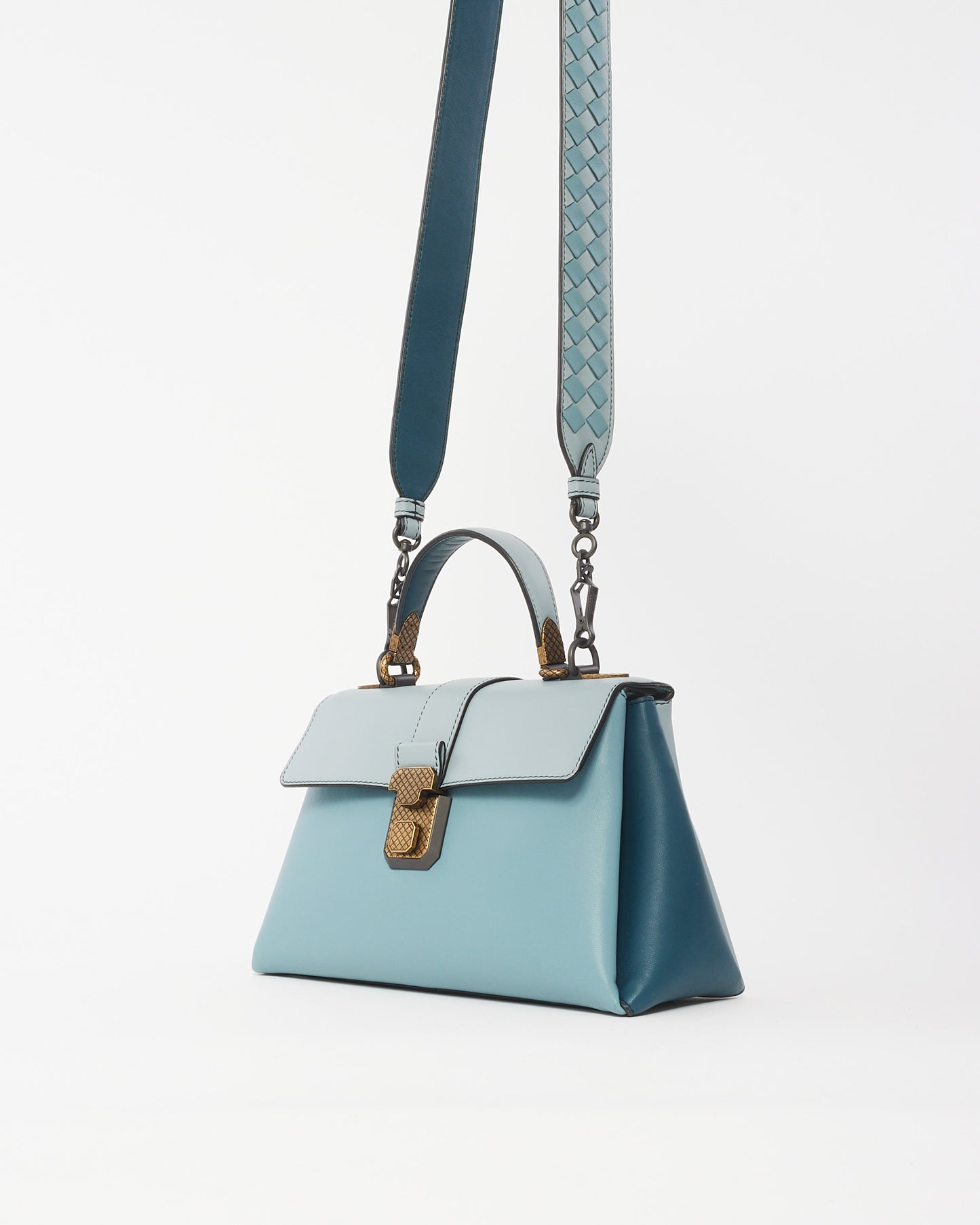 Bottega Veneta Blue Nappa Small Piazza Bag