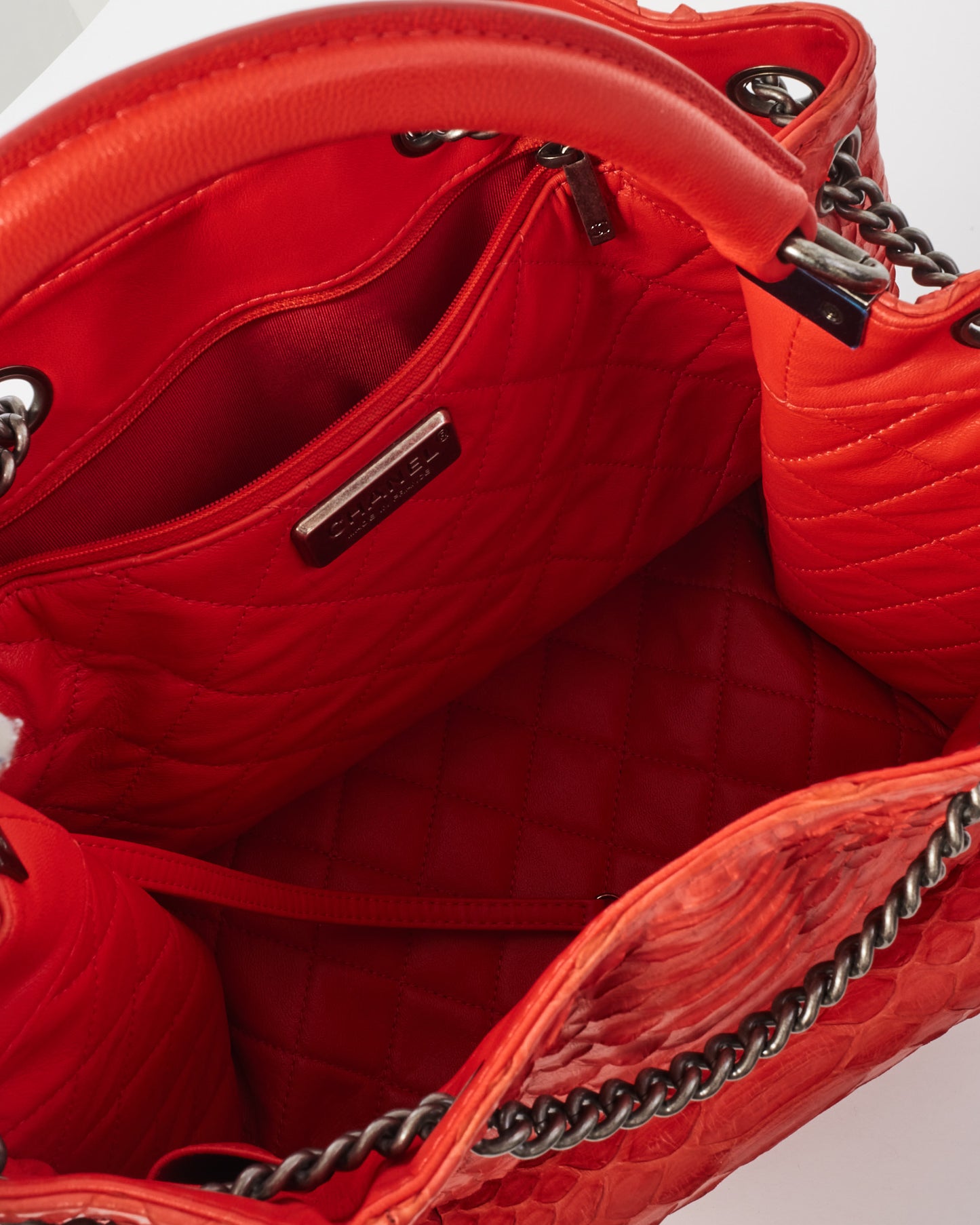 Chanel Red Python Top Handle Backpack