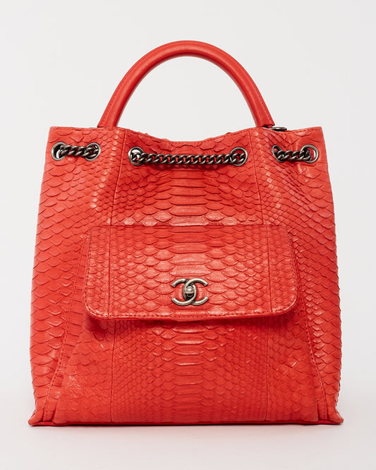 Chanel Red Python Top Handle Backpack