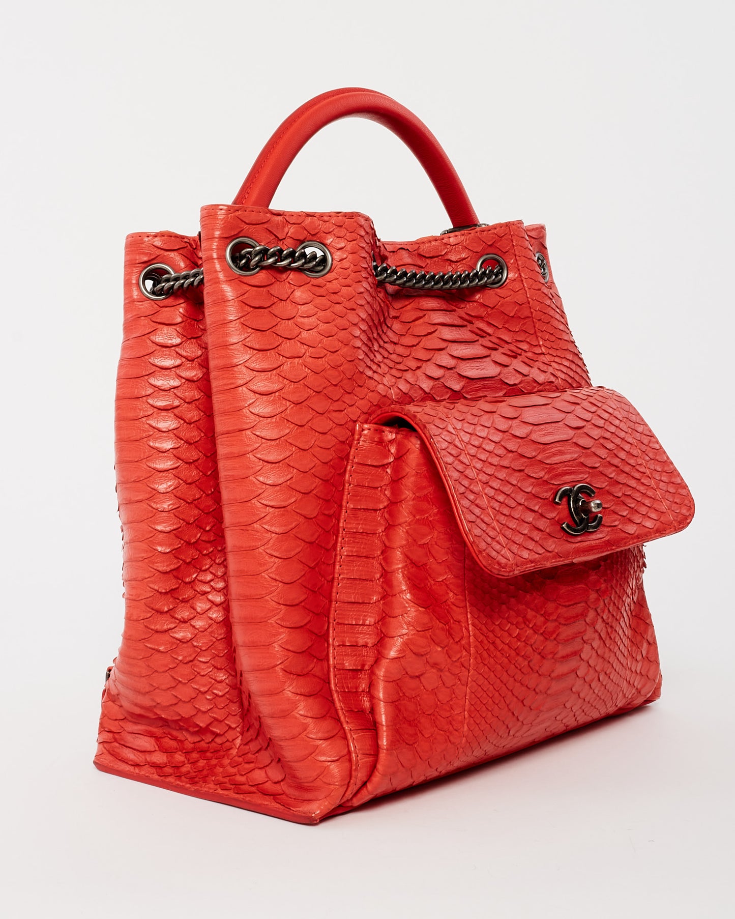 Chanel Red Python Top Handle Backpack