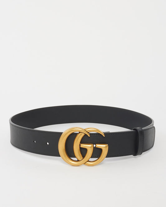 Gucci Black Smooth Leather Brushed Gold Double GG Marmont Belt - 80/32