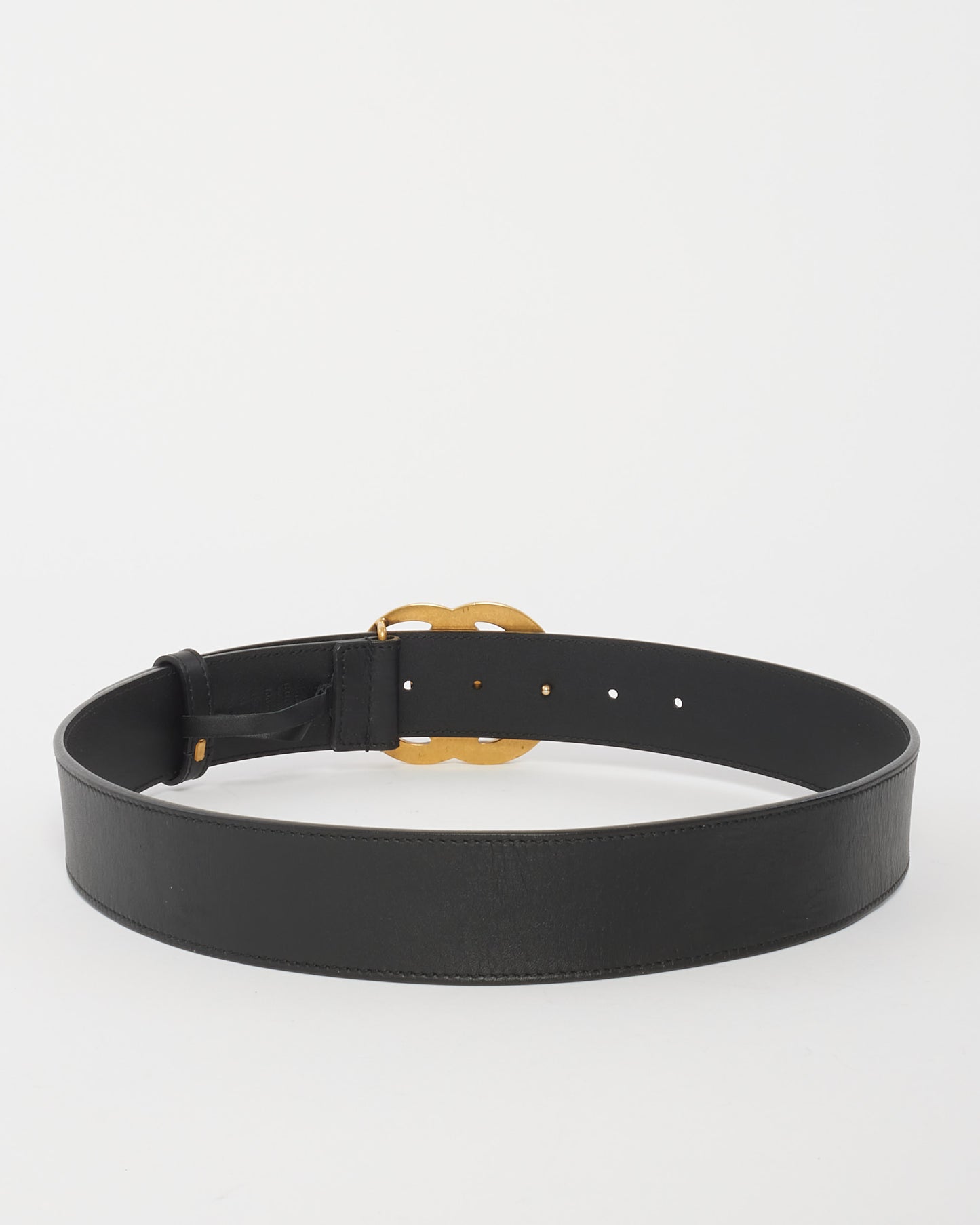 Gucci Black Smooth Leather Brushed Gold Double GG Marmont Belt - 80/32