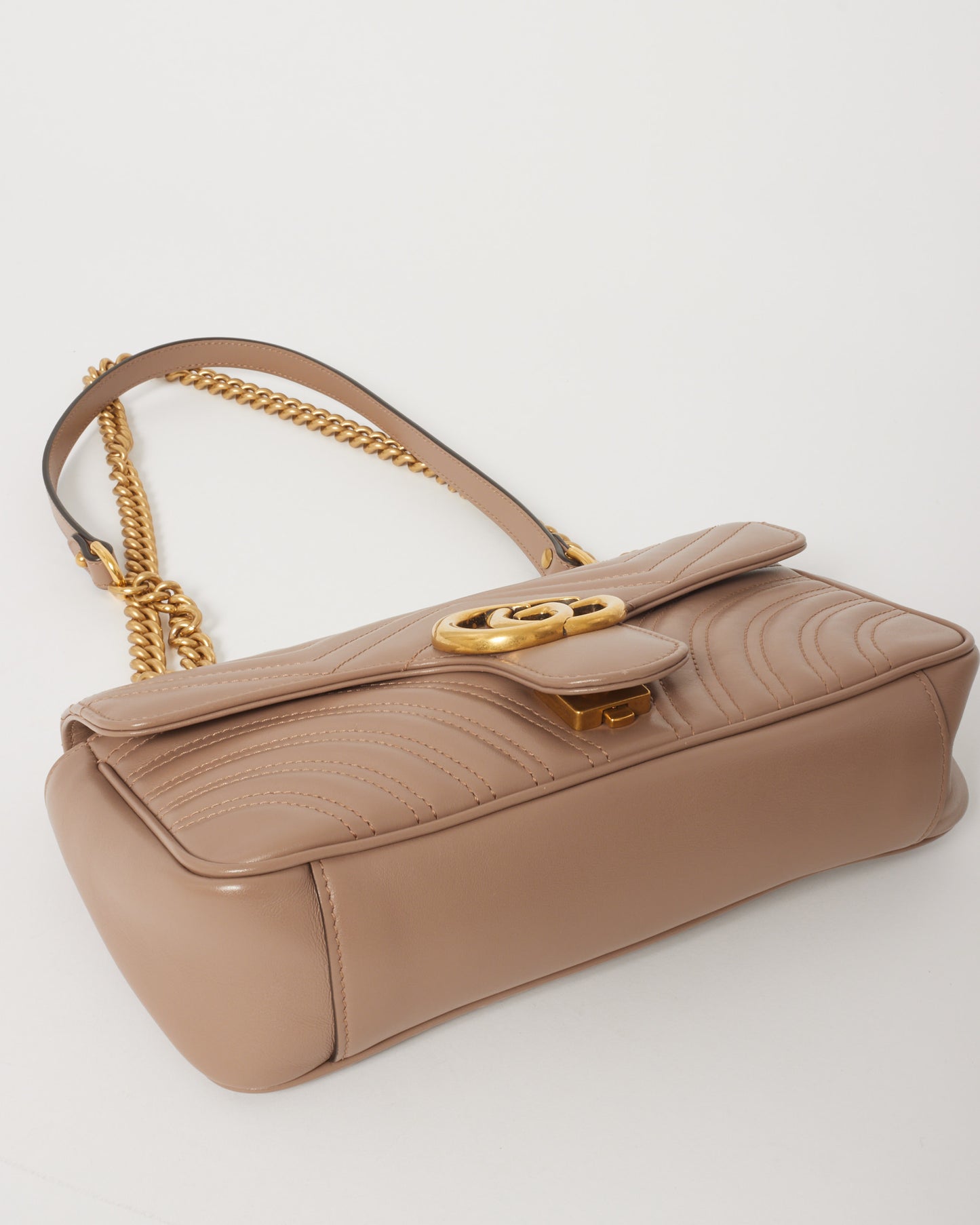 Gucci Blush Leather GG Marmont Matelasse Small Shoulder Bag