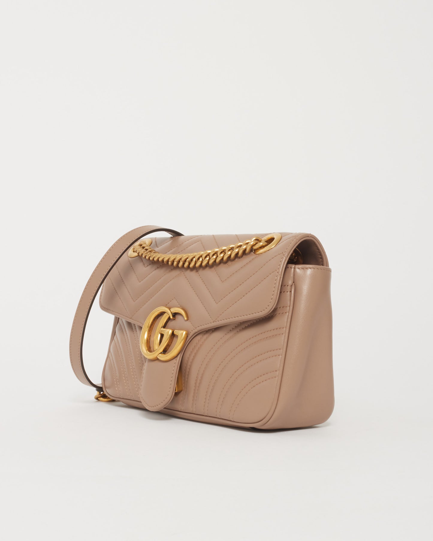 Gucci Blush Leather GG Marmont Matelasse Small Shoulder Bag