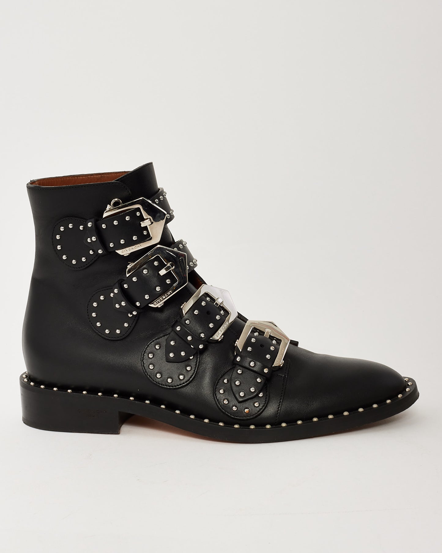 Givenchy Black Leather Studded Prue Buckle Bootie - 36