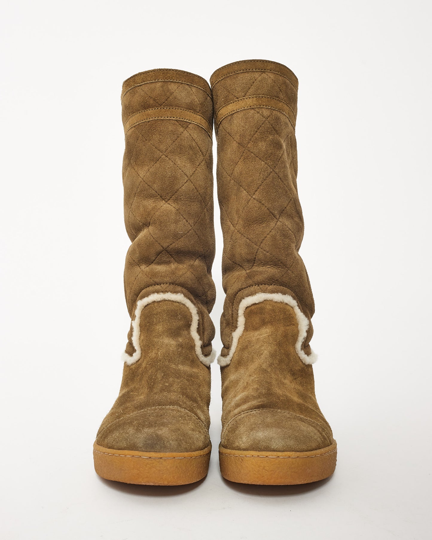 Chanel Green Suede Shearling Interior Boots - 37