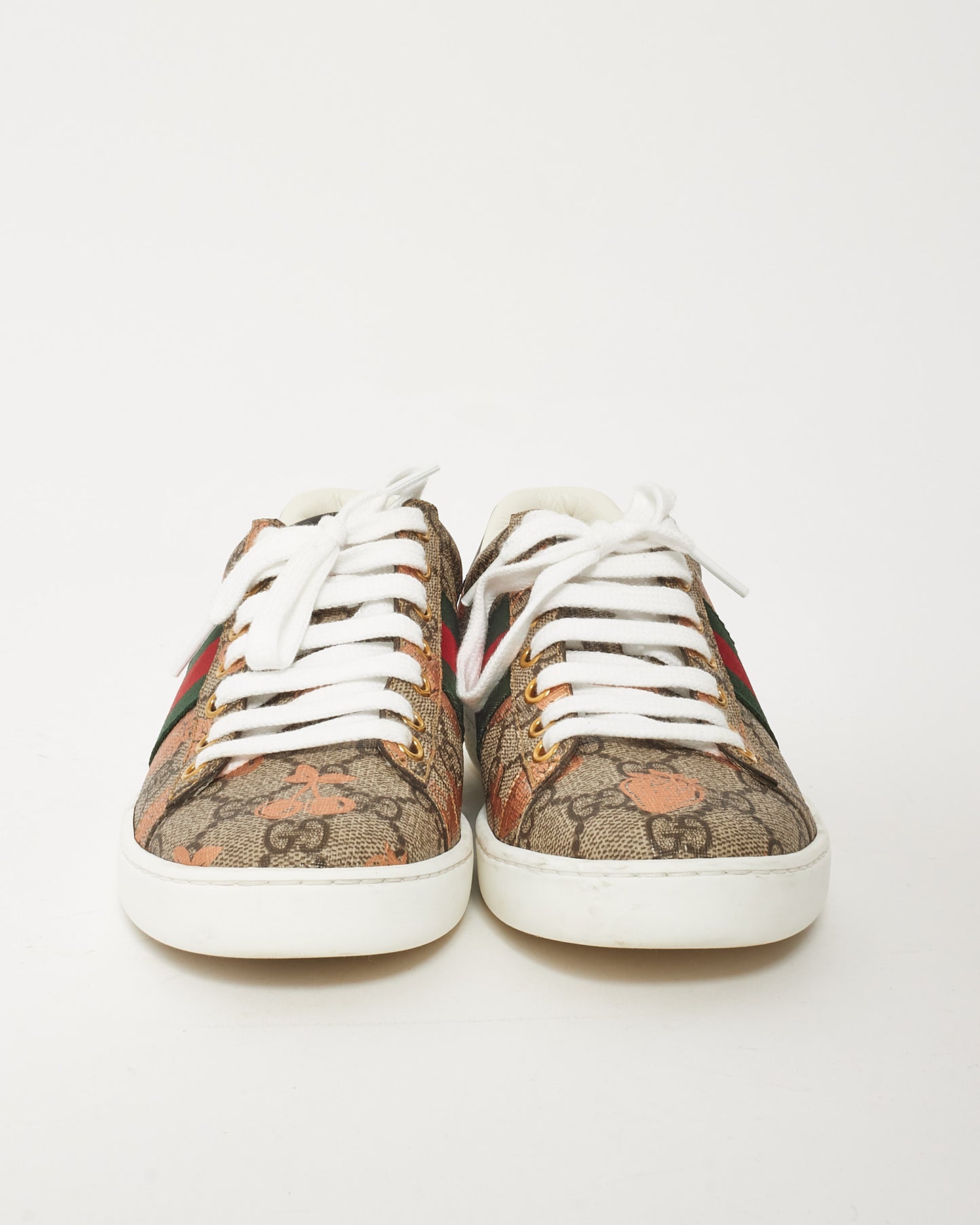 Gucci Brown Canvas Monogram GG Supreme Berry Web Sneakers 36.5