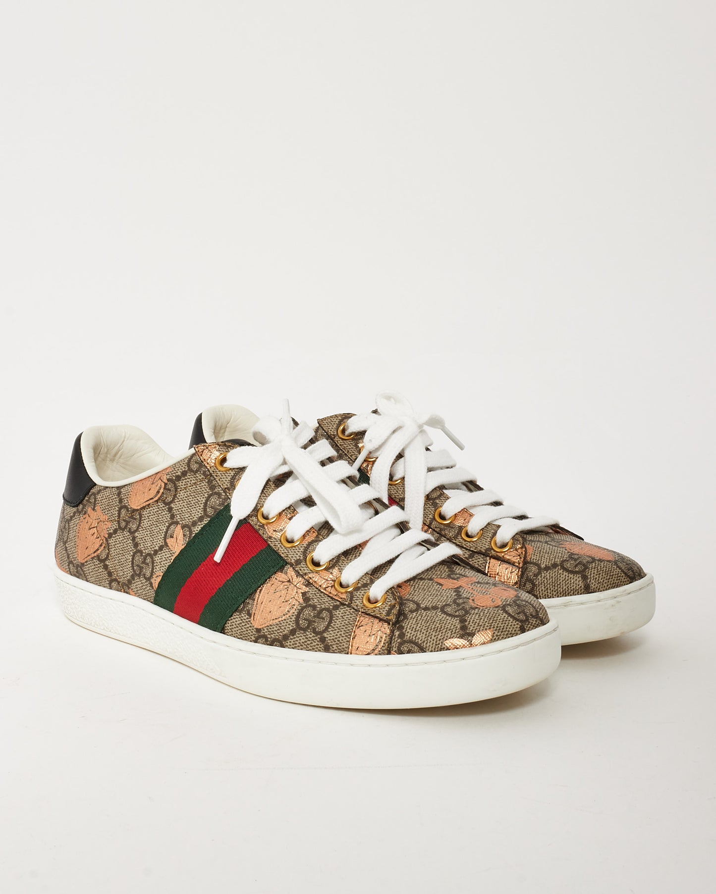 Gucci Brown Canvas Monogram GG Supreme Berry Web Sneakers 36.5