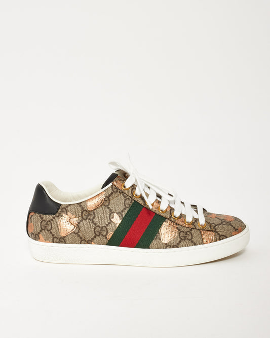 Gucci Brown Canvas Monogram GG Supreme Berry Web Sneakers 36.5