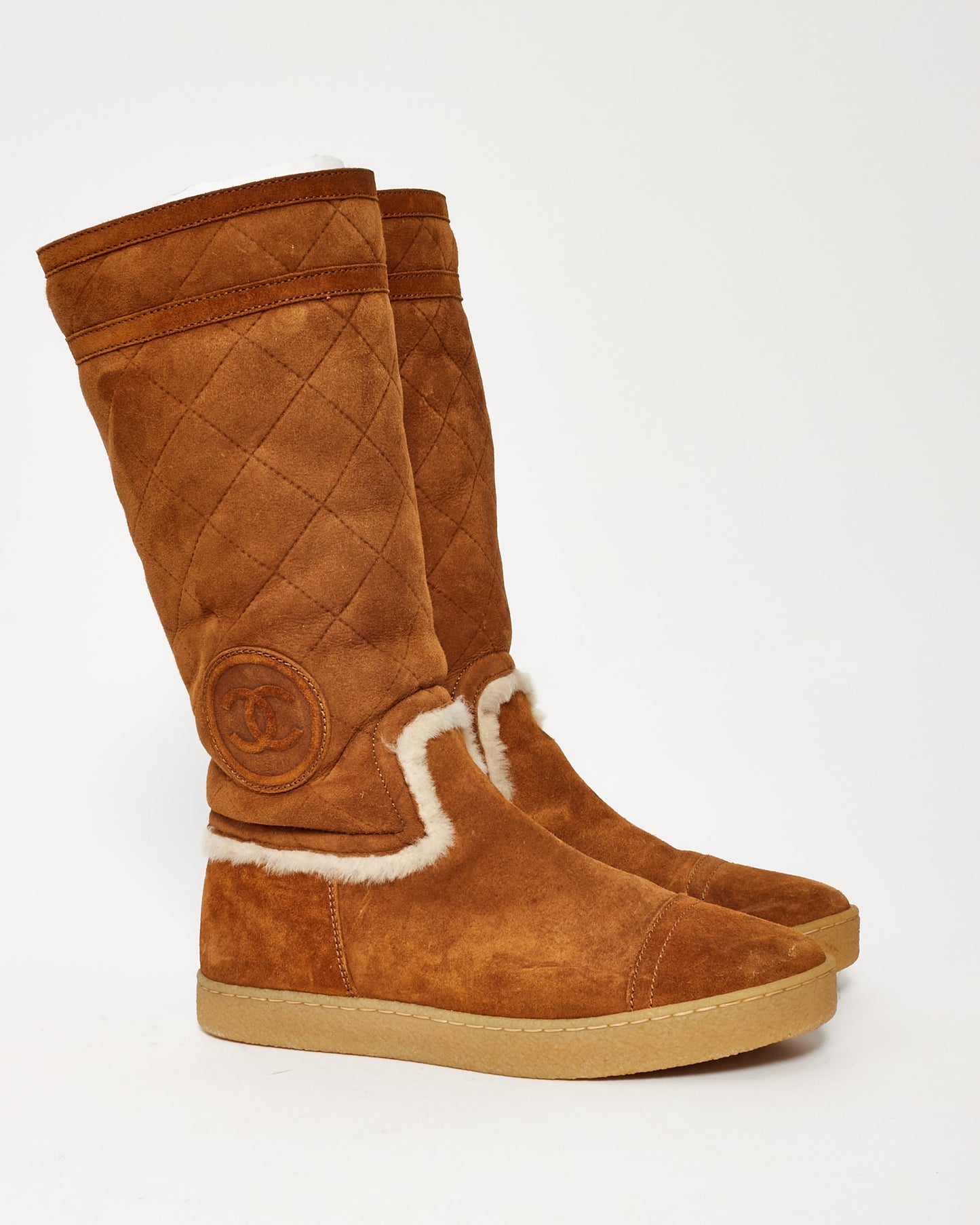 Chanel Brown Suede Shearling Interior Boots - 37