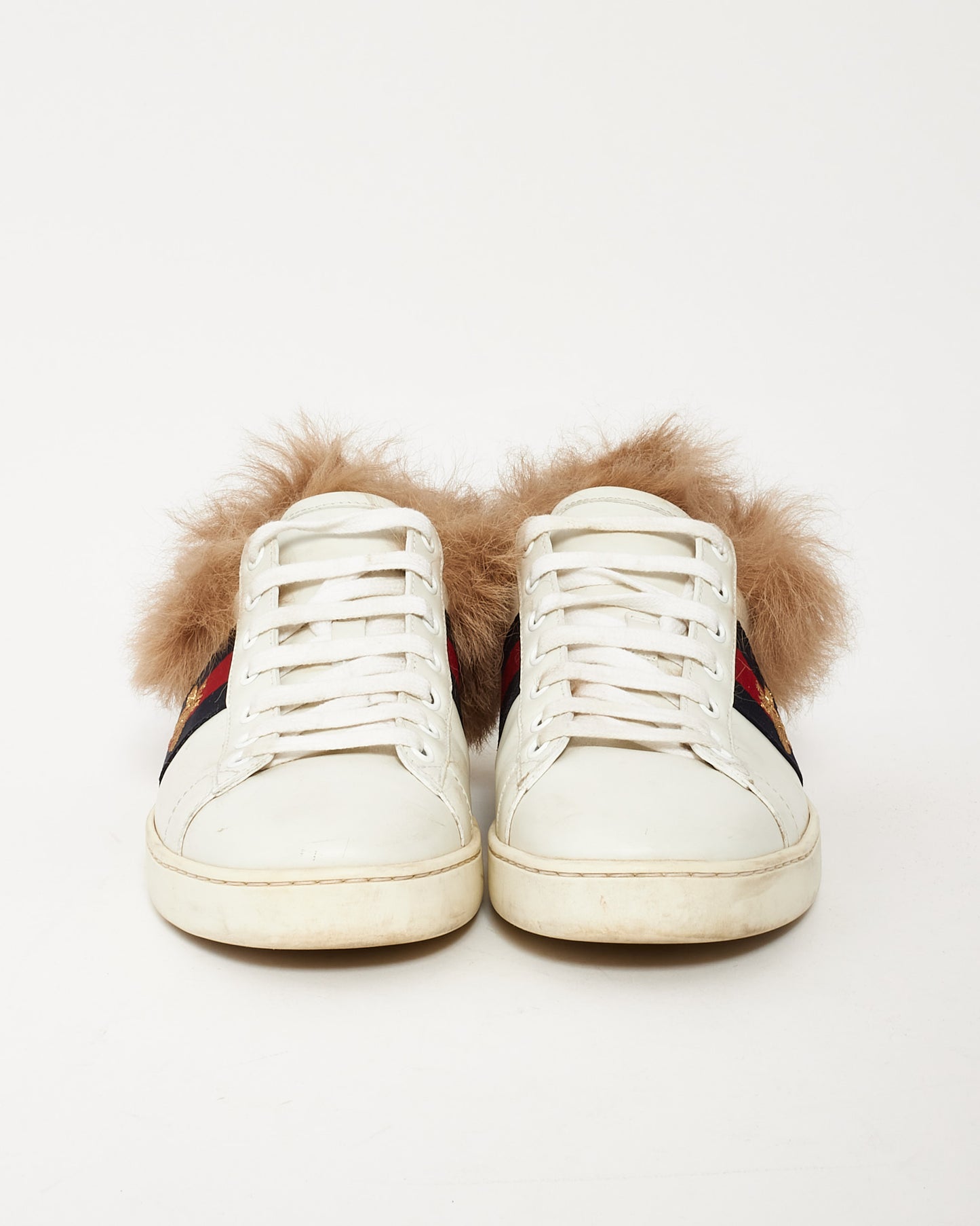 Gucci White Leather Fur Lined Ace Sneakers - 39