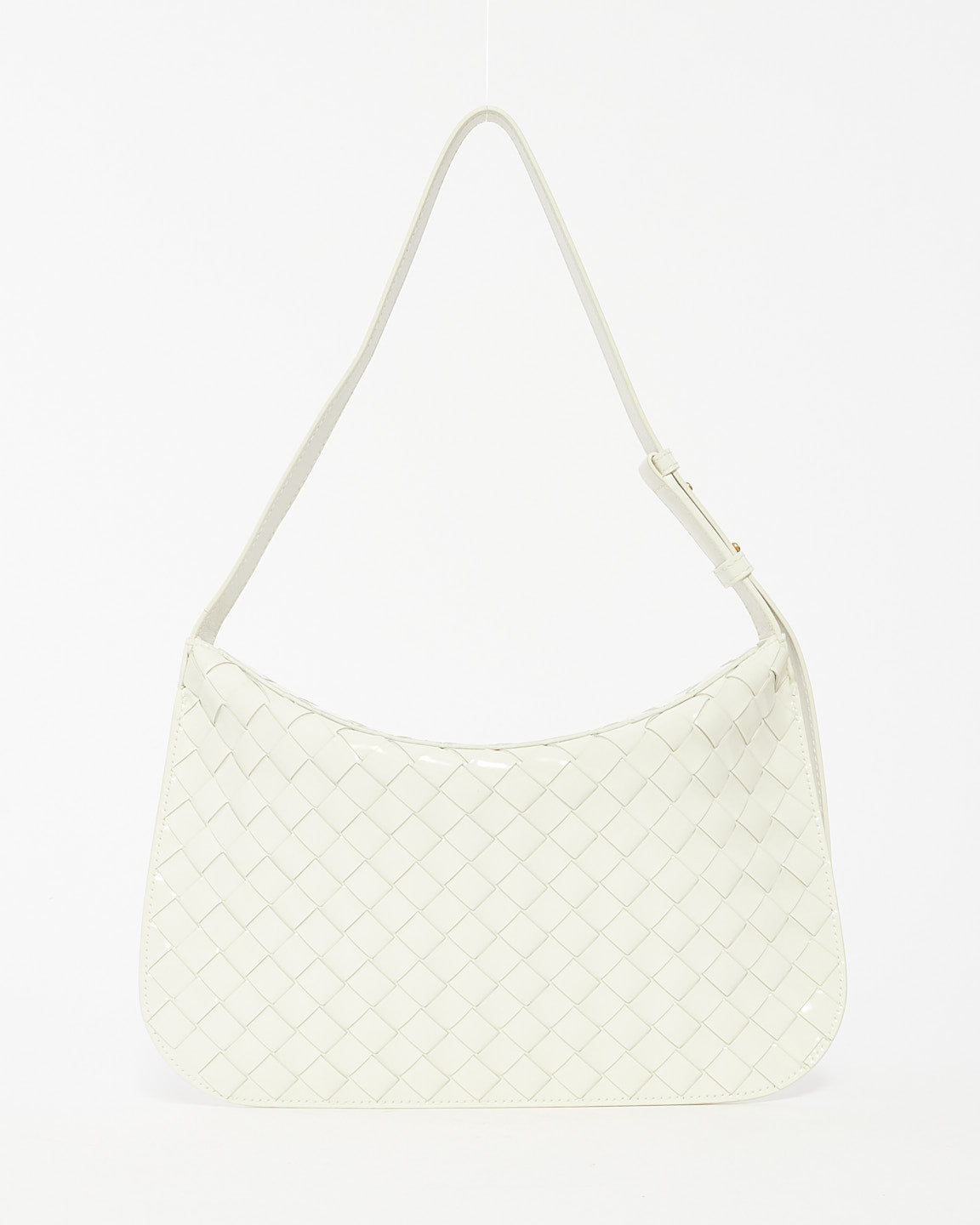 Bottega Veneta White Patent Intrecciato Leather Flap Cradle Foldover Shoulder Bag