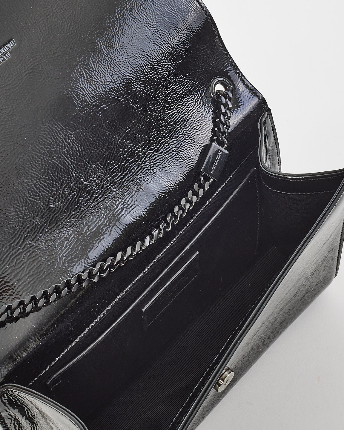 Saint Laurent Black Grained Patent Leather Medium Kate Crossbody Bag