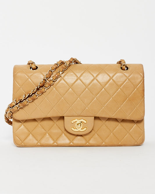 Chanel Vintage Beige Lambskin Medium Double Flap Bag GHW