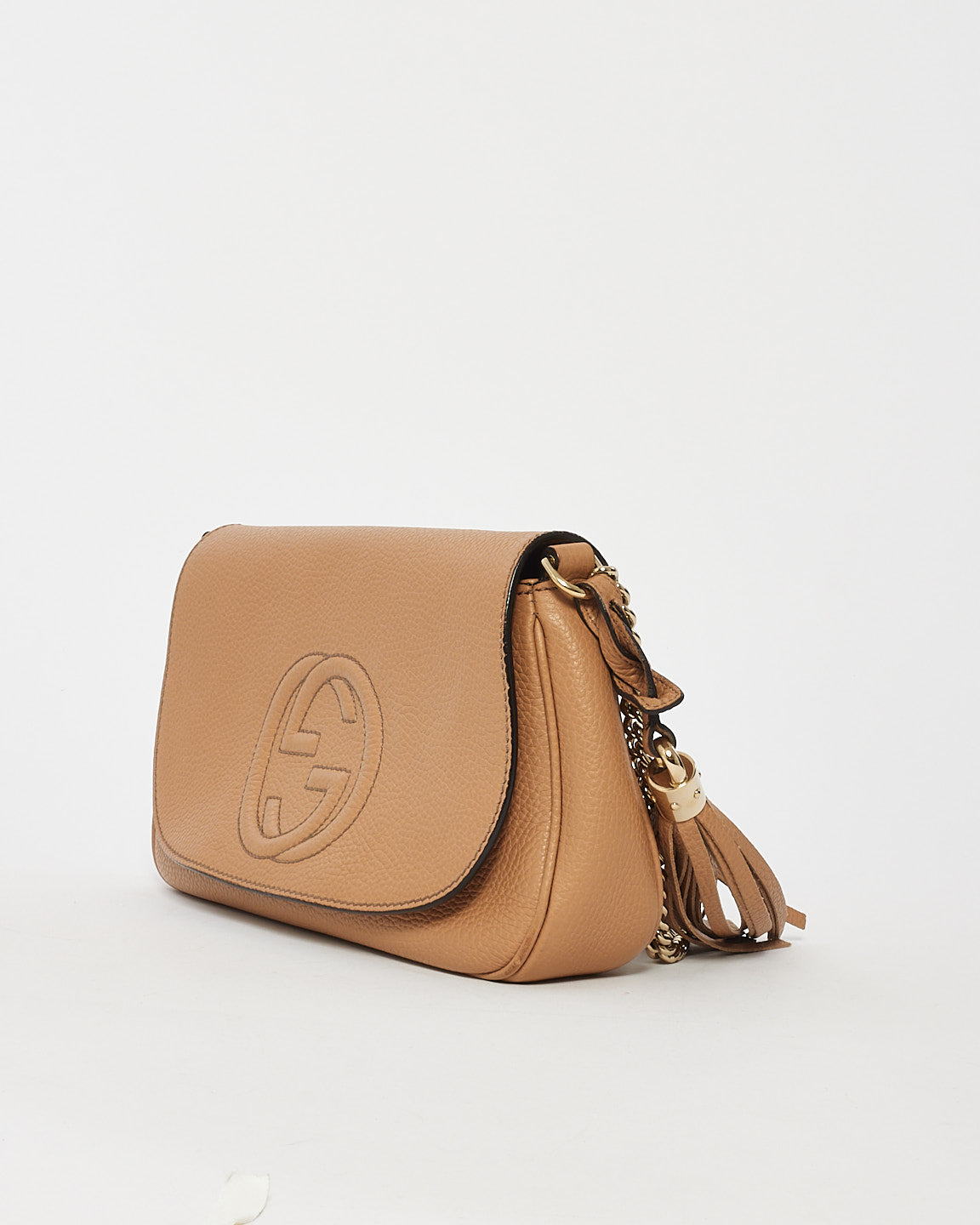 Gucci Tan Leather Soho Medium Flap Chain Crossbody Bag