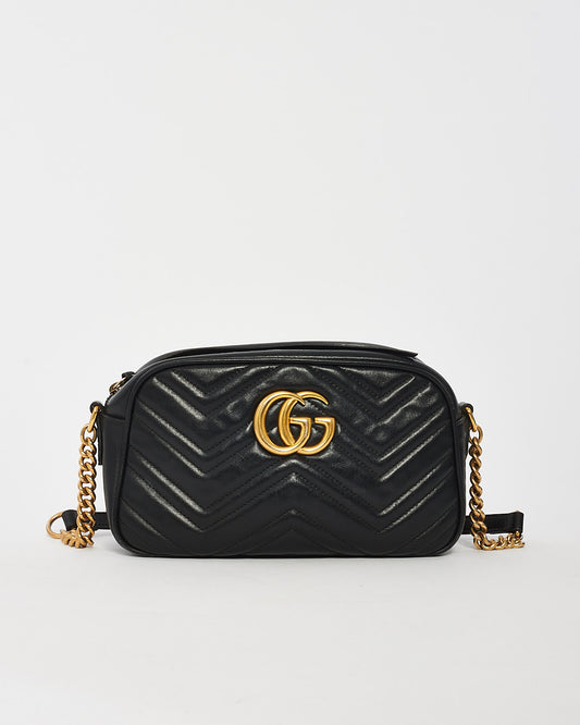 Gucci Black Matlassée Leather Small Marmont Camera Bag