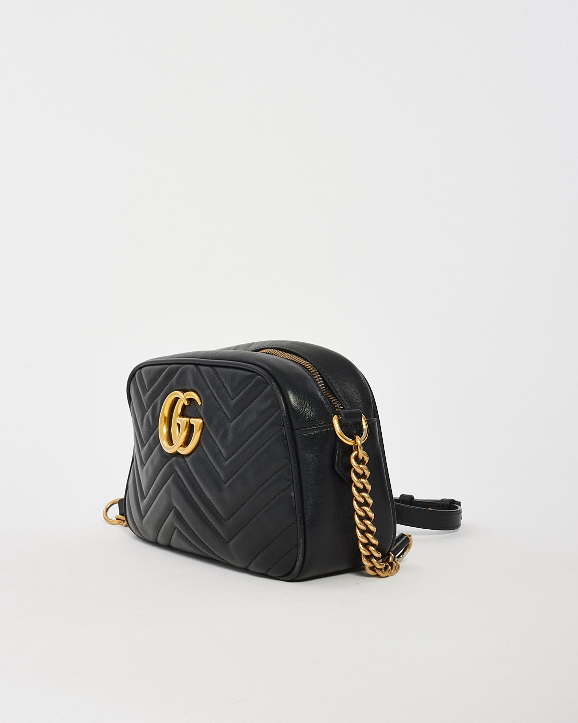 Gucci Black Matlassée Leather Small Marmont Camera Bag