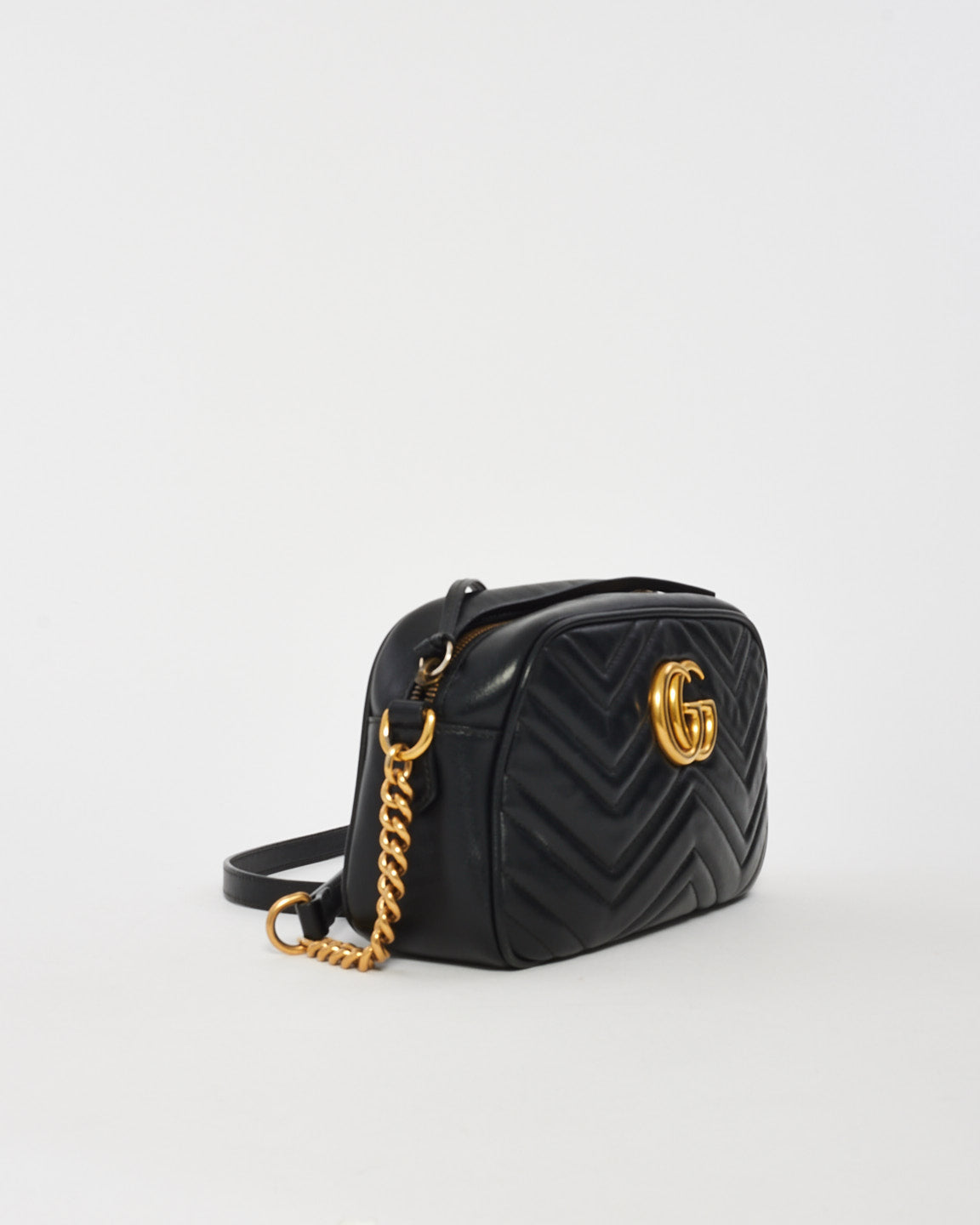 Gucci Black Matlassée Leather Small Marmont Camera Bag