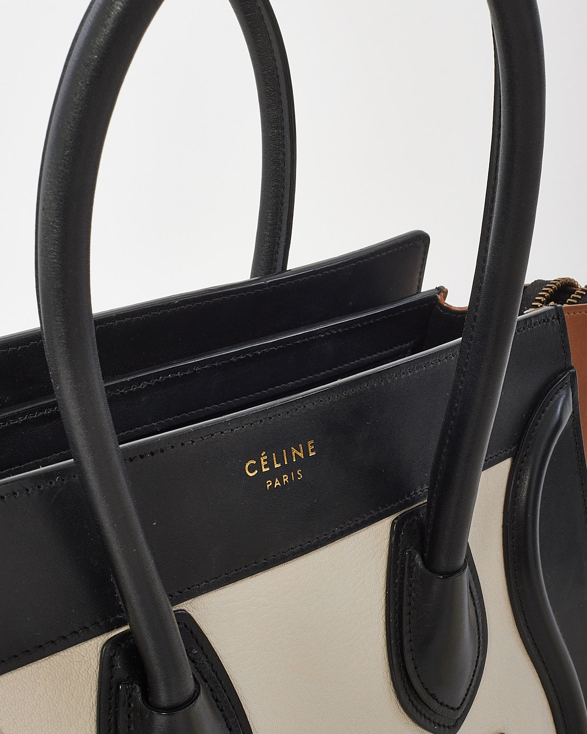 Celine Black Brown White Leather Micro Luggage Tote Bag